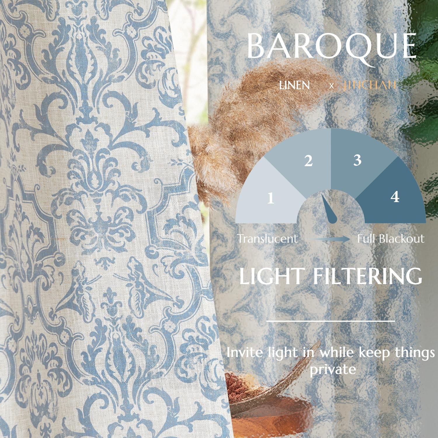 Jinchan Curtains Bedroom Light Filtering Curtains 90 Inch Length 2 Panels Set