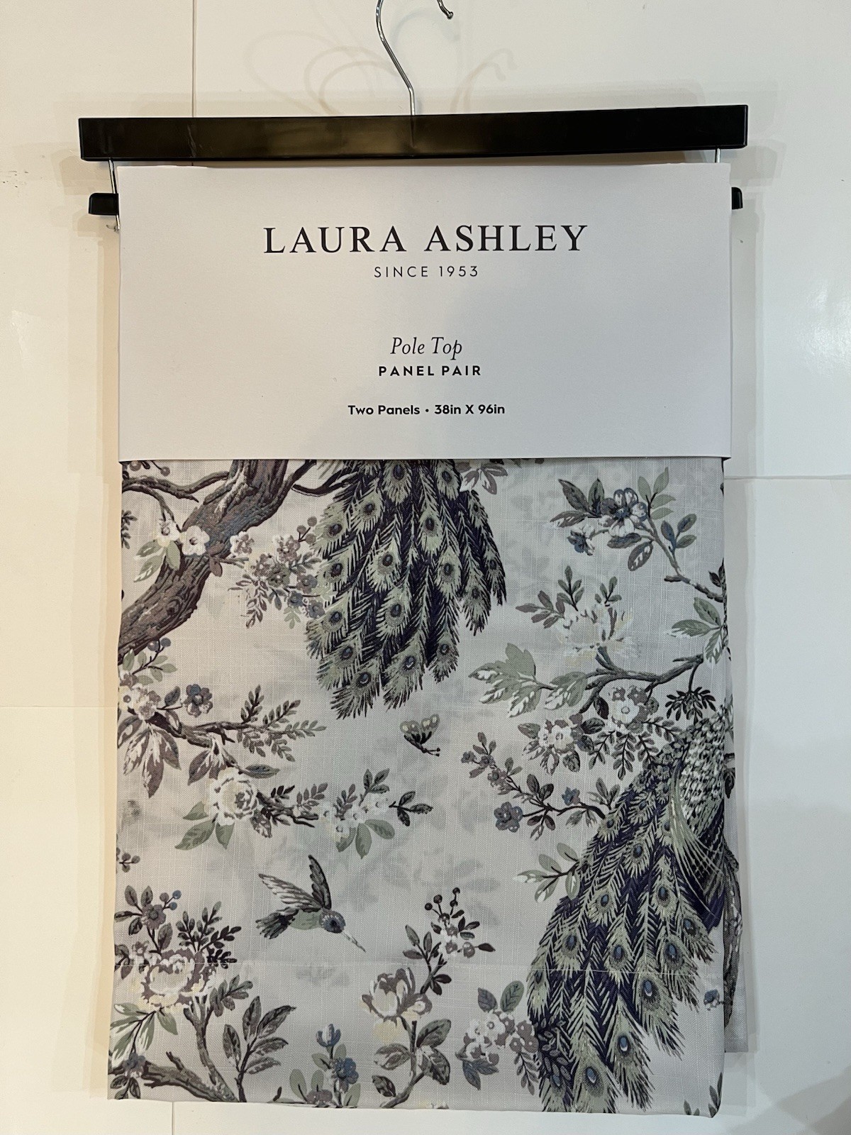 Laura Ashley Belvedere Peacock 2 Window Curtain Panel Set NAVY BLUE Green 38×96”