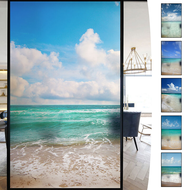 Wave Beach Static Privacy Frosted Stained Window Film Flower Glass Sticker Decor