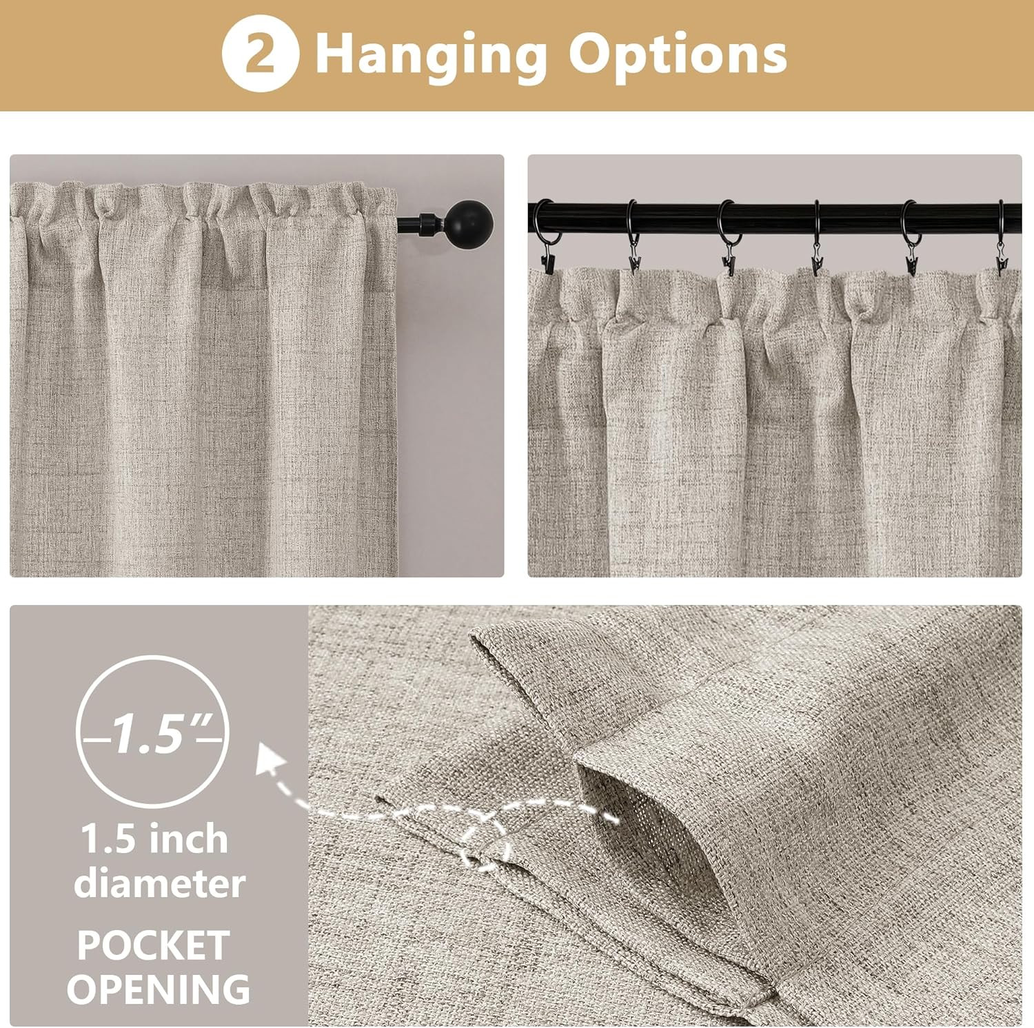 Valance for Windows, Light Filtering Faux Linen Textured Small Short Valance Kit