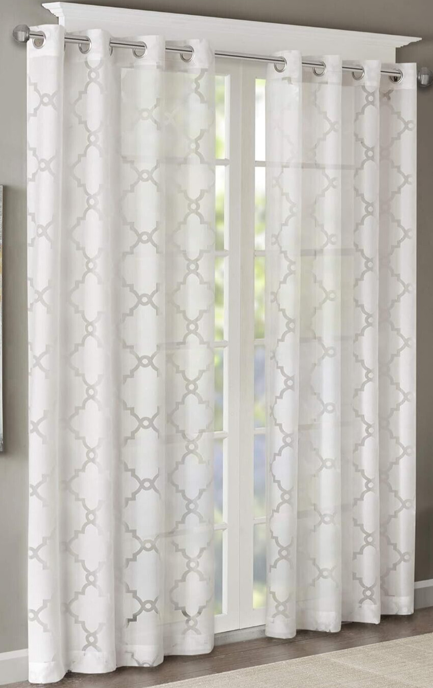 MADISON PARK Window Panel ~ White Geometric ~ 50″ x 95″ ~ EDEN ~ Grommet