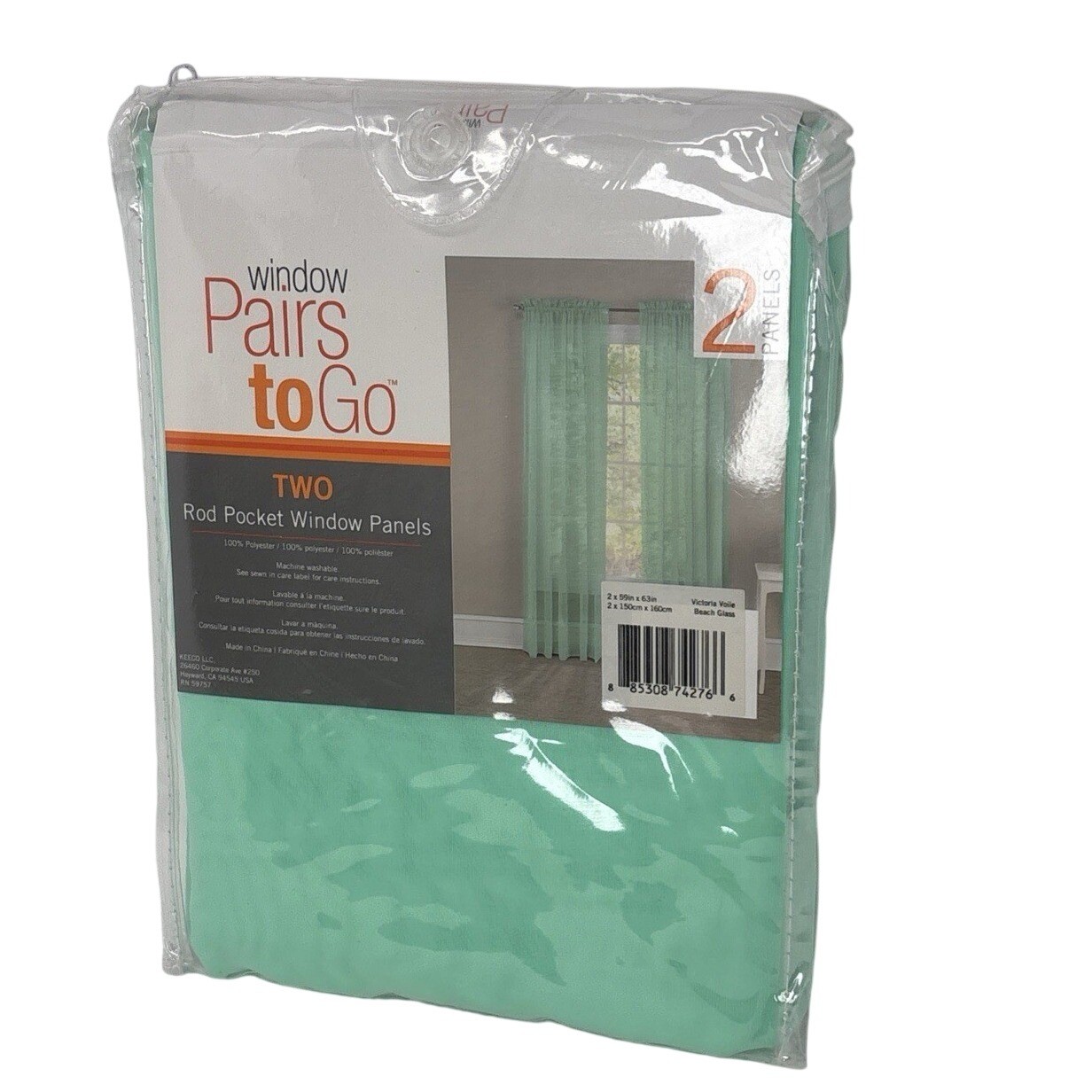 Pairs to Go Rod Pocket Sheer Window Panels set of (2) Beach Glass Green 59×63