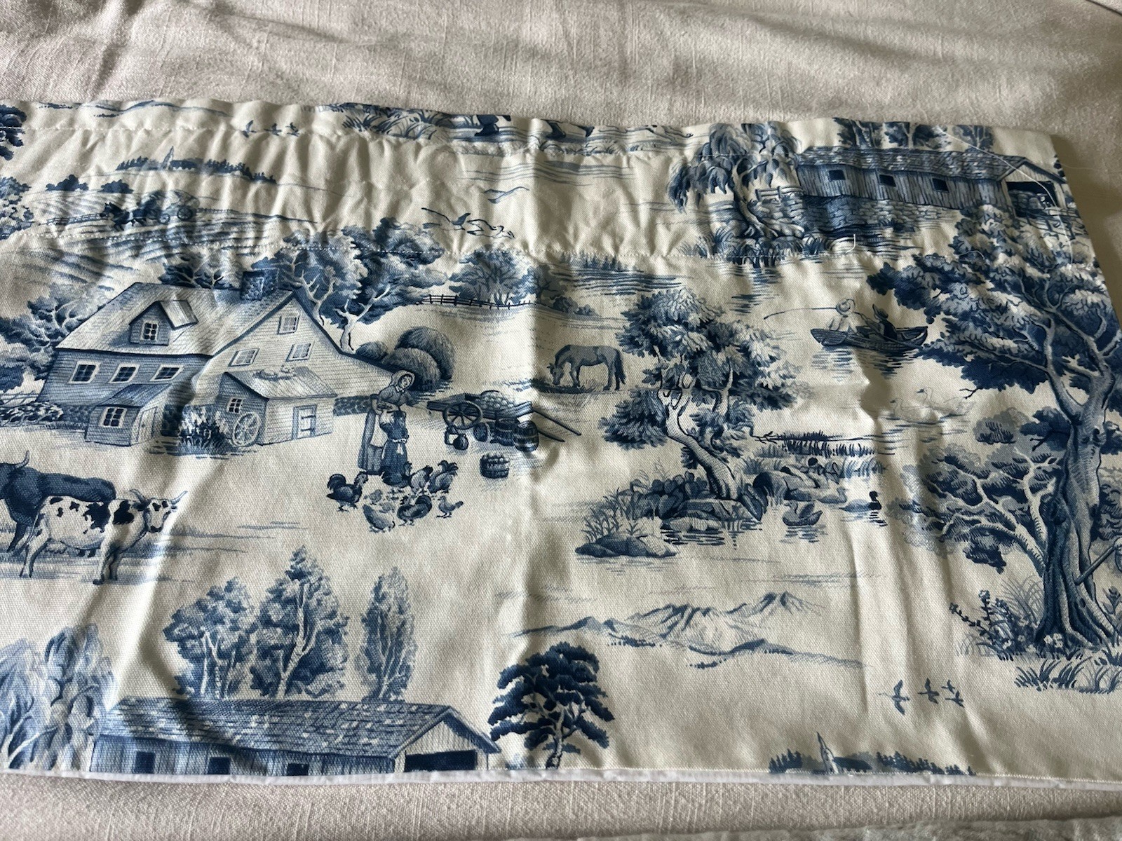 LINED WINDOW VALANCE CURTAIN 52 X 15 COTTAGE BLUE & WHITE FARM 6 Curtains
