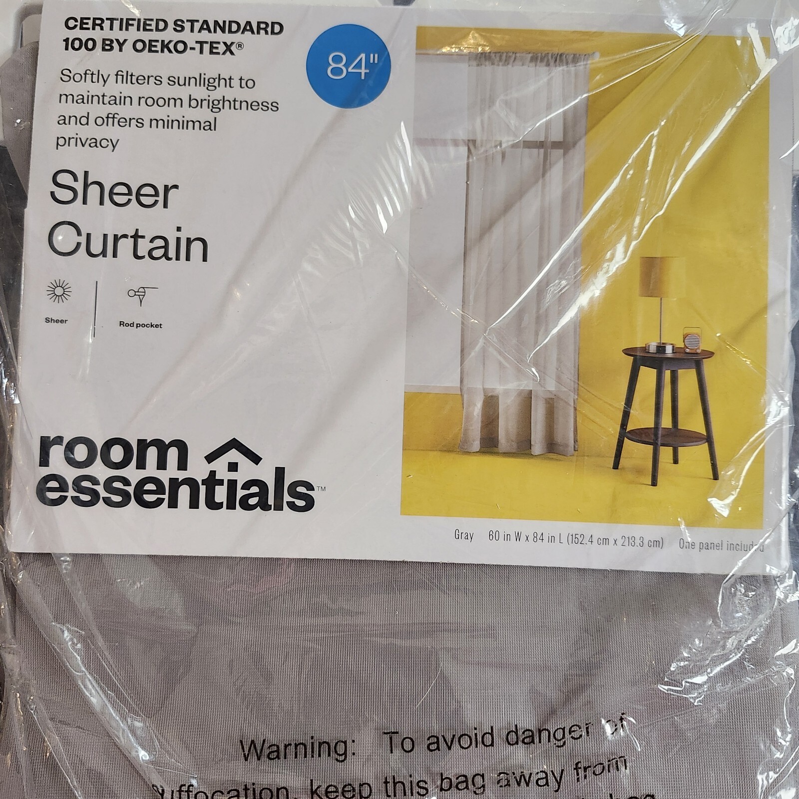 NEW, 6 Pack Room Essentials Gray Sheer Lightweight Window Curtain Panel 60″x 84″