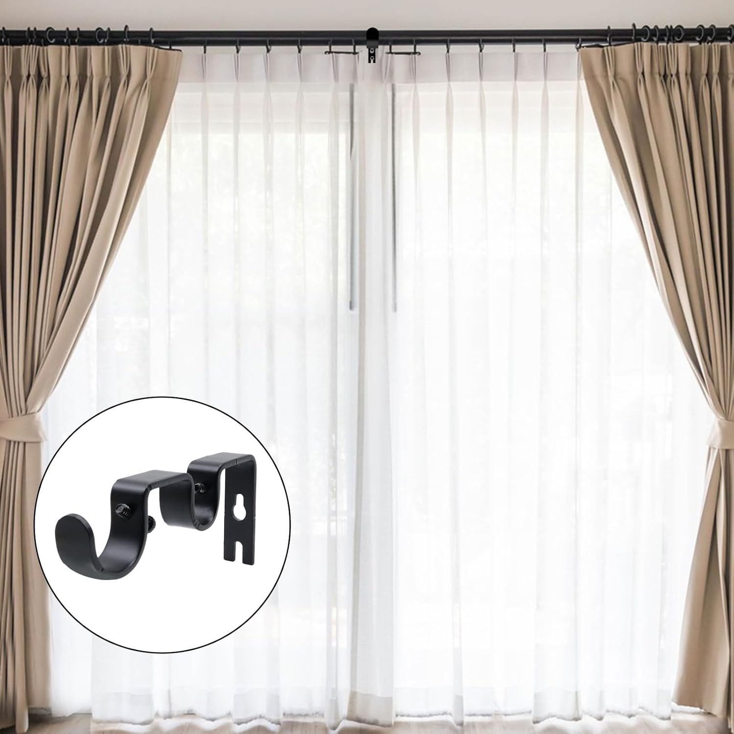 Double Curtain Rod Bracket,6 Pack Metal Curtain Rod Holders for Wall,Sturdy C…