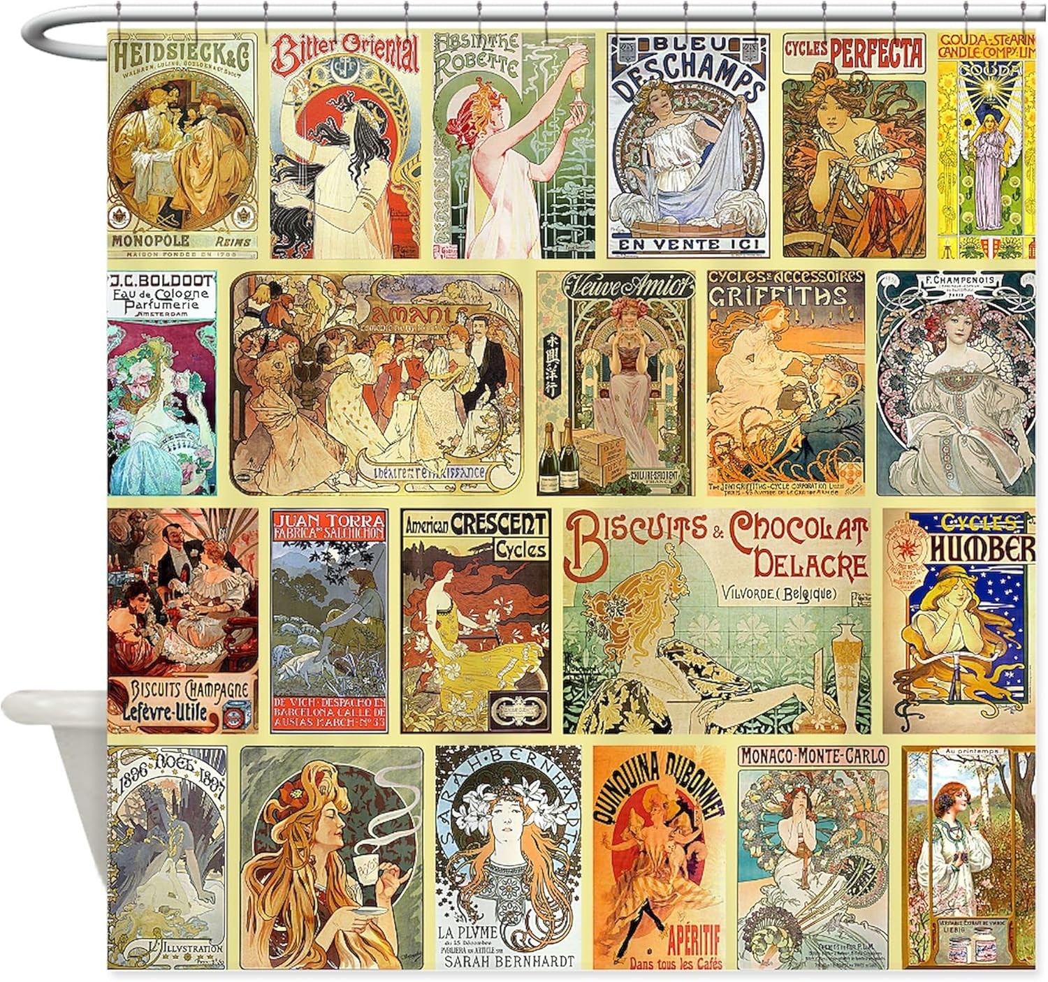 Art Nouveau Advertisements Collage Decorative Fabric Shower Curtain