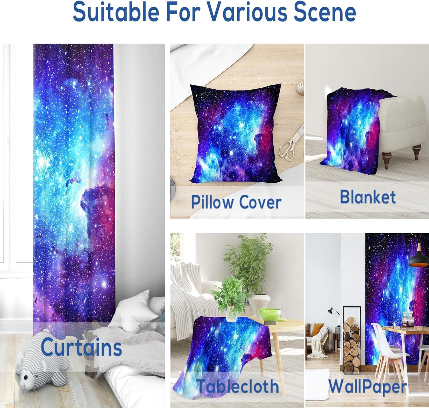 Galaxy Outer Space Nebula Curtains (2 Panels 42 X 63 Inch) Blue Rod Pocket Unive