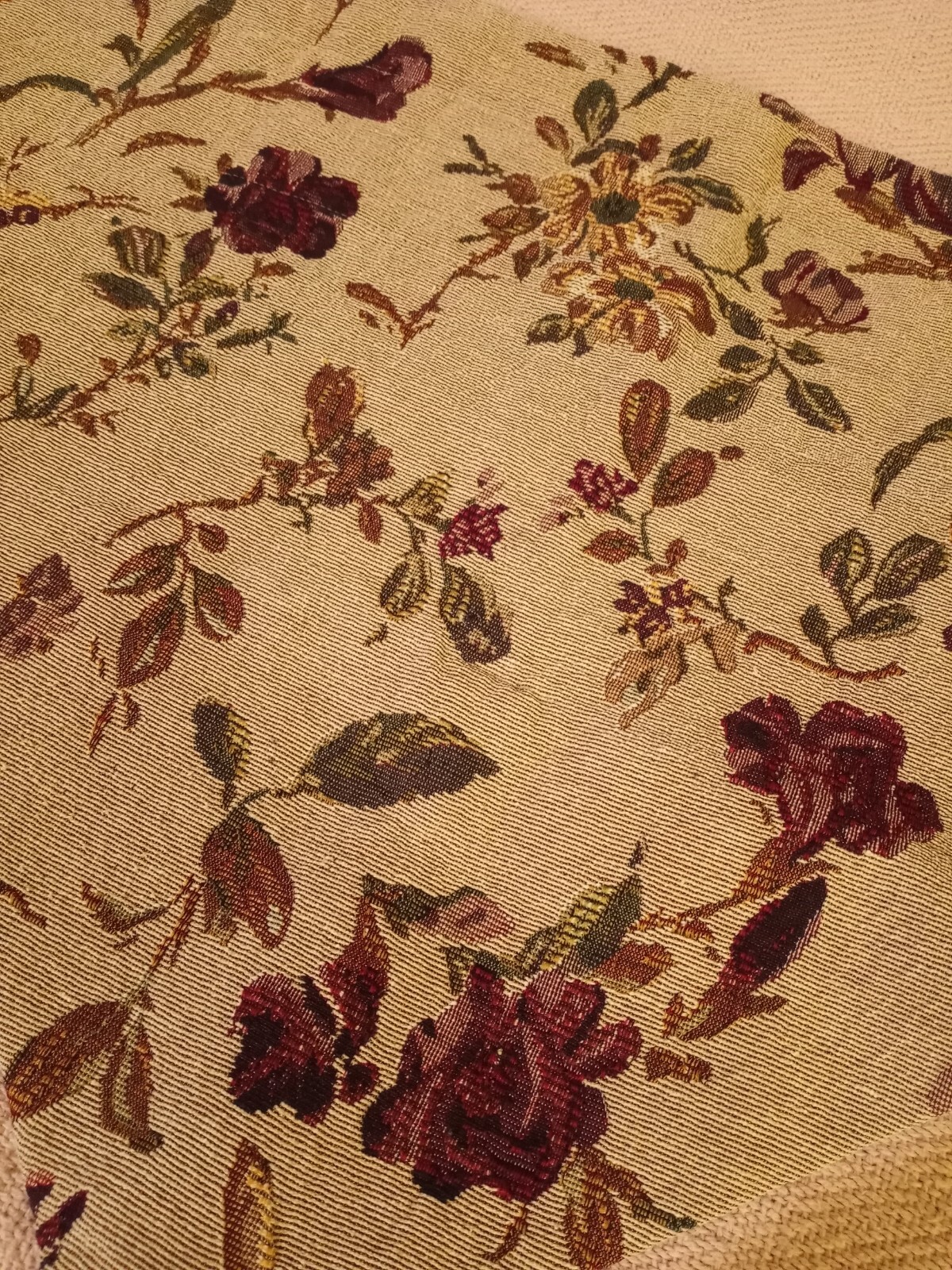 Pair (2) Floral Botanical Tapestry Valances 52 x 18″ Green Wine Taupe Beige