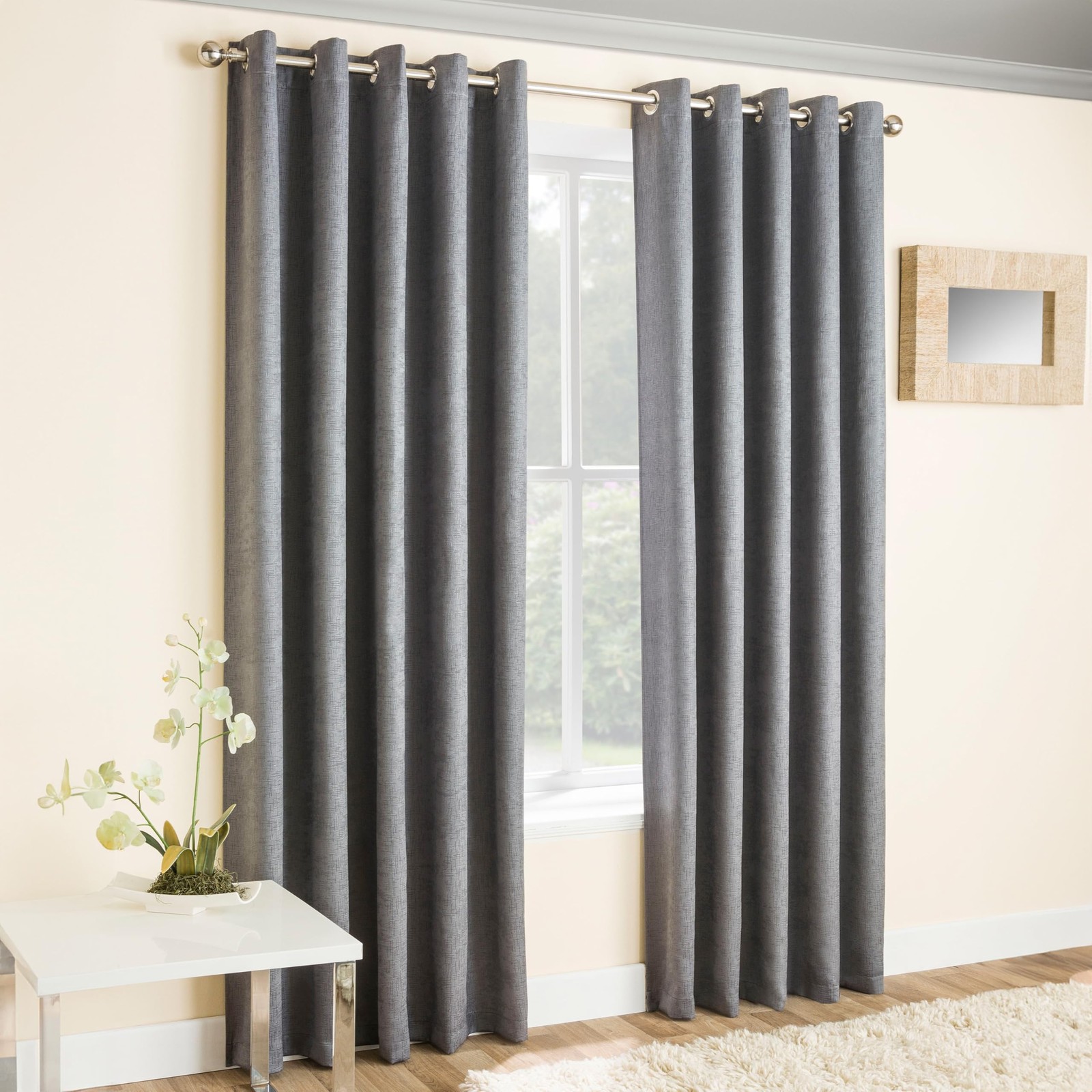 Vogue Eyelet Curtain, Grey/Silver, 229cm x 137cm