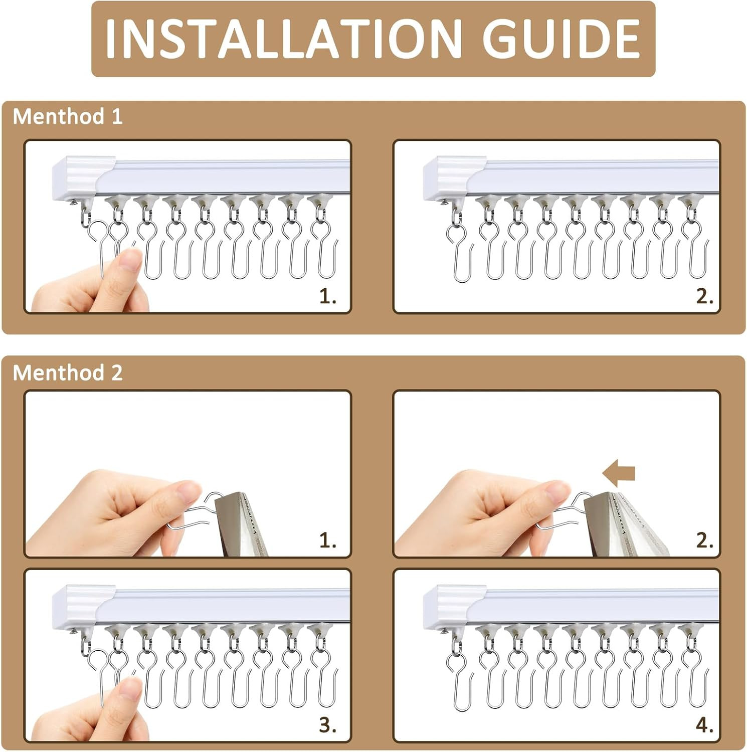 Metal Curtain Track Hooks S Shaped Small Curtain Hook 60Pcs Drapery Hook Pins Cu