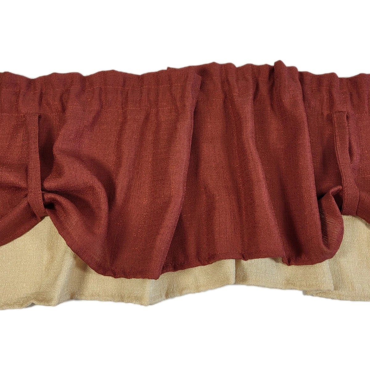 Burgandy Tan Window Valance Loop Style Topper Curtain 57″x 13″ Polyester