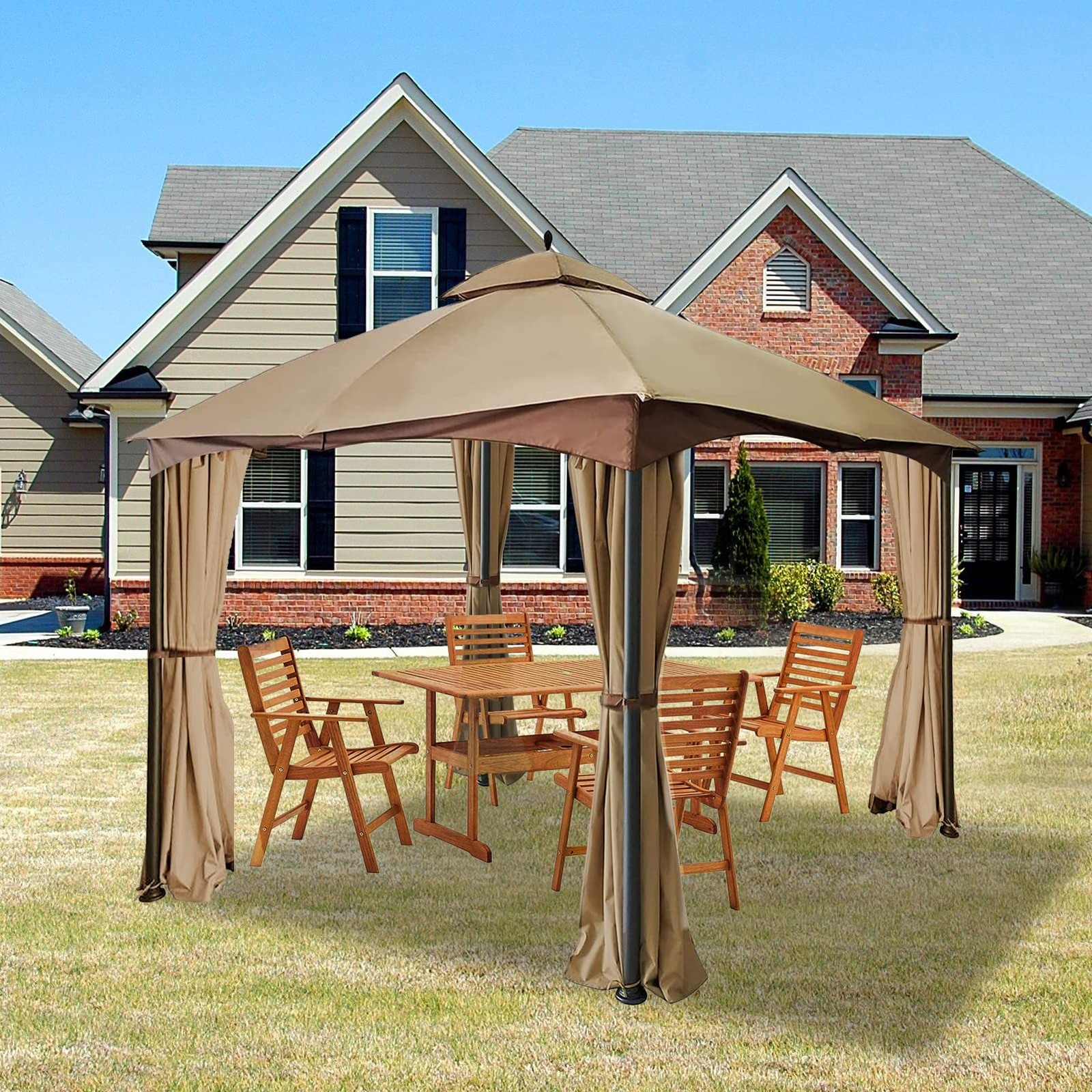 Gazebo Universal Replacement Privacy Curtain – Hugline 10′ x 10×10, Brown