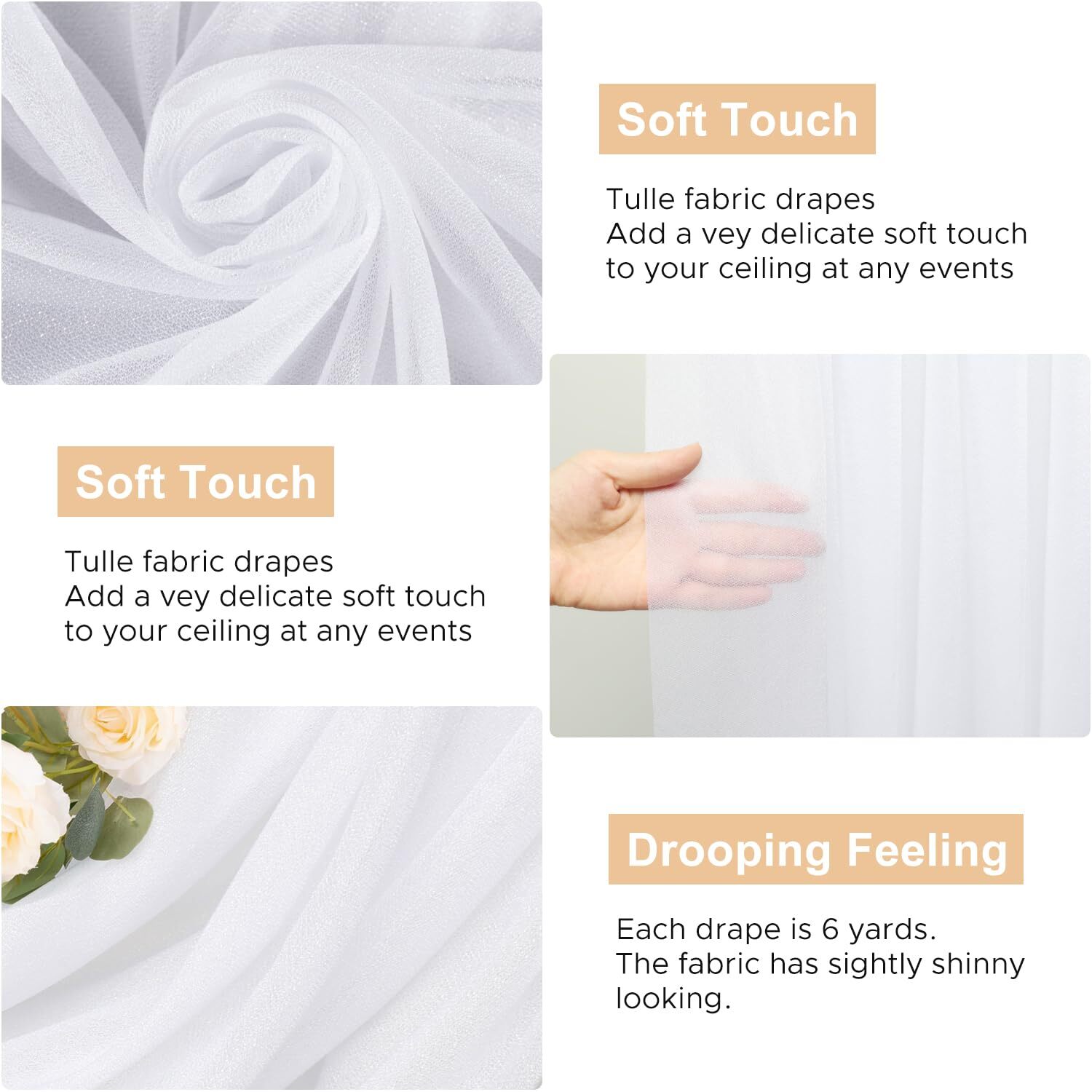 White Wedding Arch Draping Fabric 2 Panels 28.7″x20ft Sheer Backdrop Decor