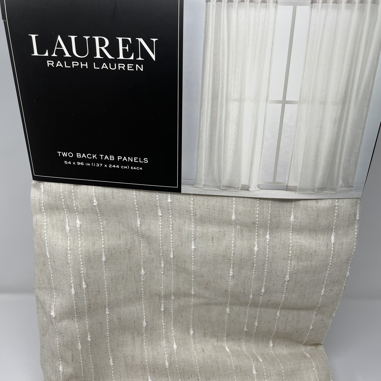 Ralph Lauren Marley Linen Back Tab Window Panel Drapes Curtains 54 x 96″ Natural