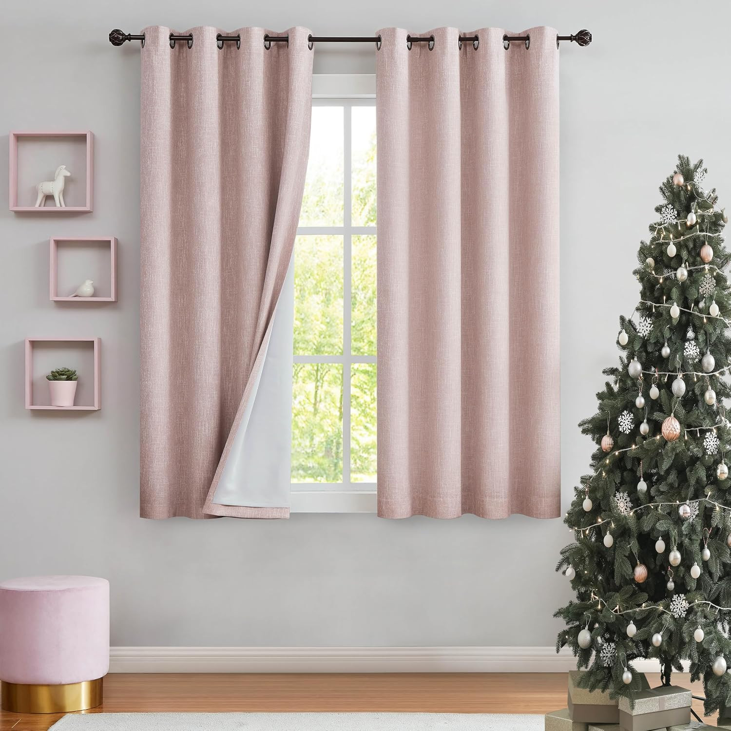 Central Park Pink Solid Blackout Curtain Heavy Linen Texture Window Treatment Pa