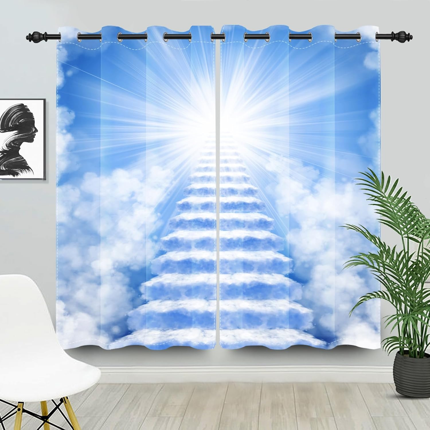 Heavenly Jesus Blackout Curtains – Blue Sky & Clouds, 52×84 Inch, 2 Panels