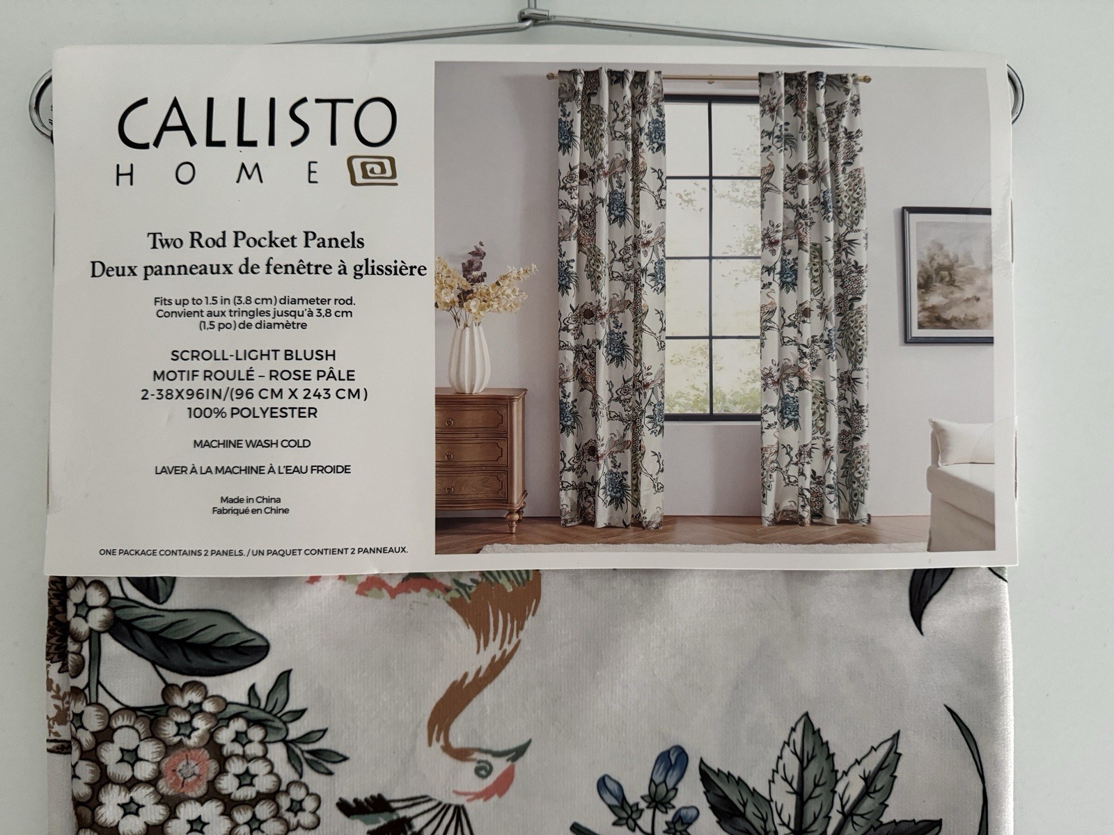 CALLISTO Window Curtains 2 Panels 38” X 96″ Peacock Birds Drapers Back Top Ivory