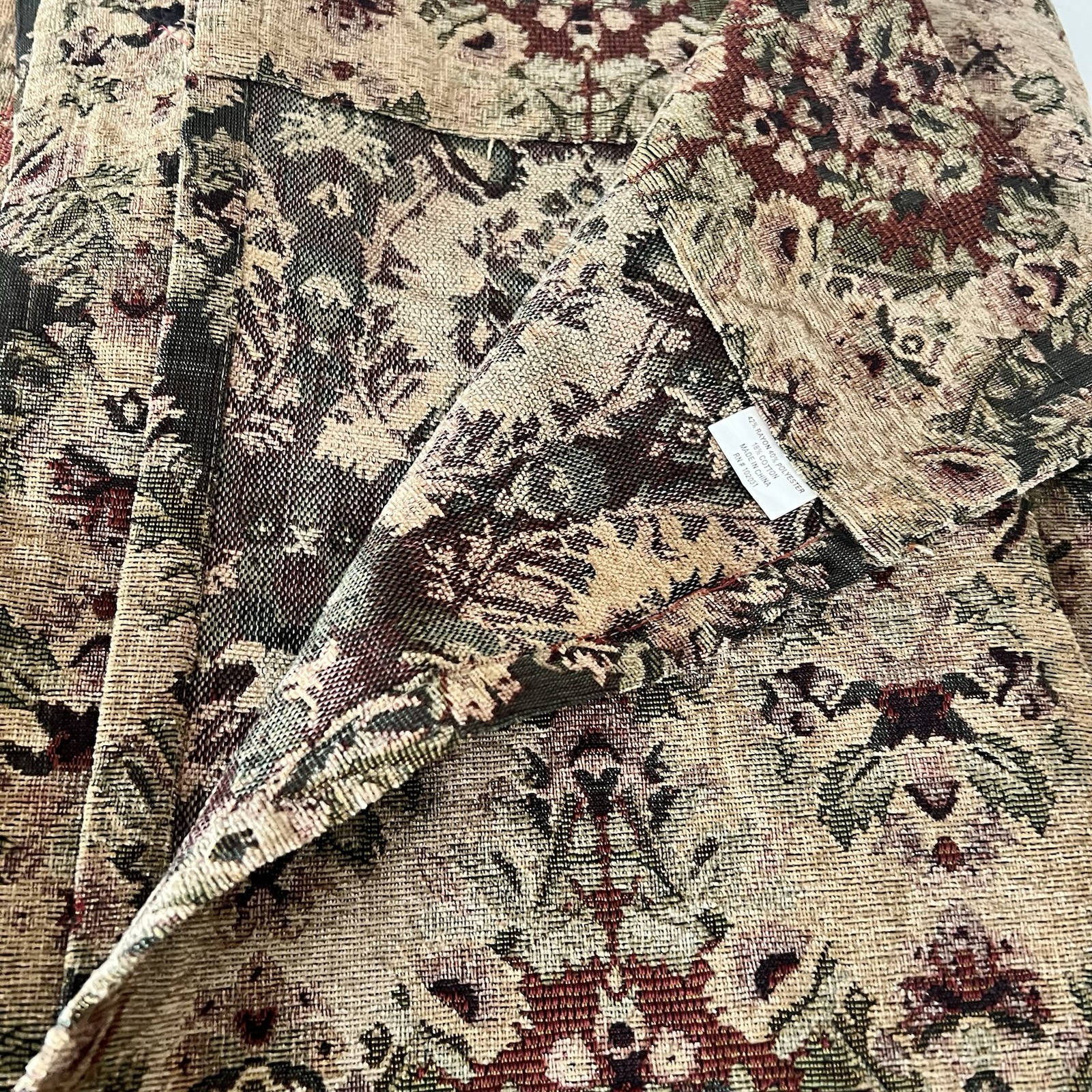 HEMPSTEAD 95″L Drapery Panels Tapestry Green Beige Burgundy tan Floral 2 pc new