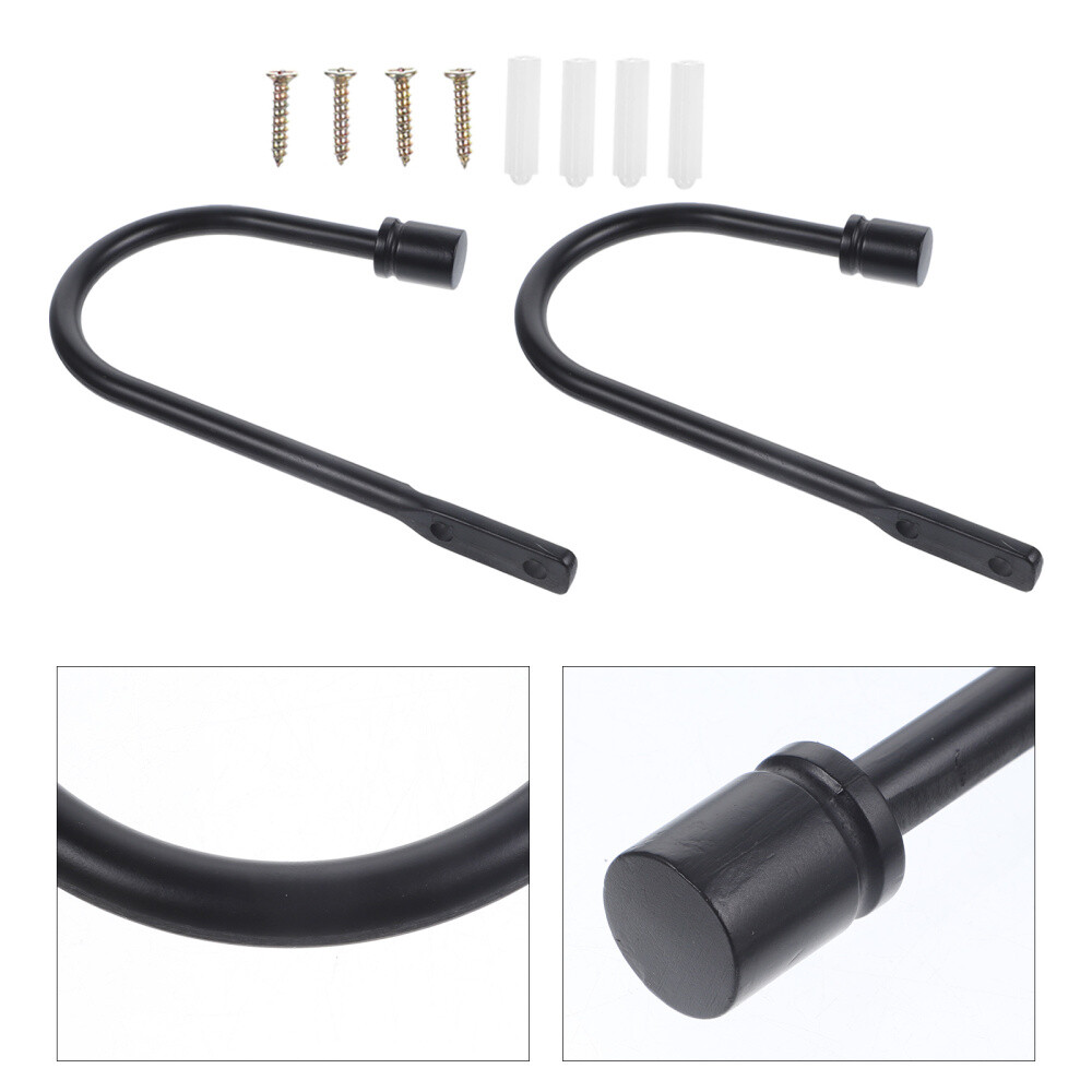 2PCS U Shaped Curtain Holdbacks Hook Wall Mount Metal Decor Decorate Black