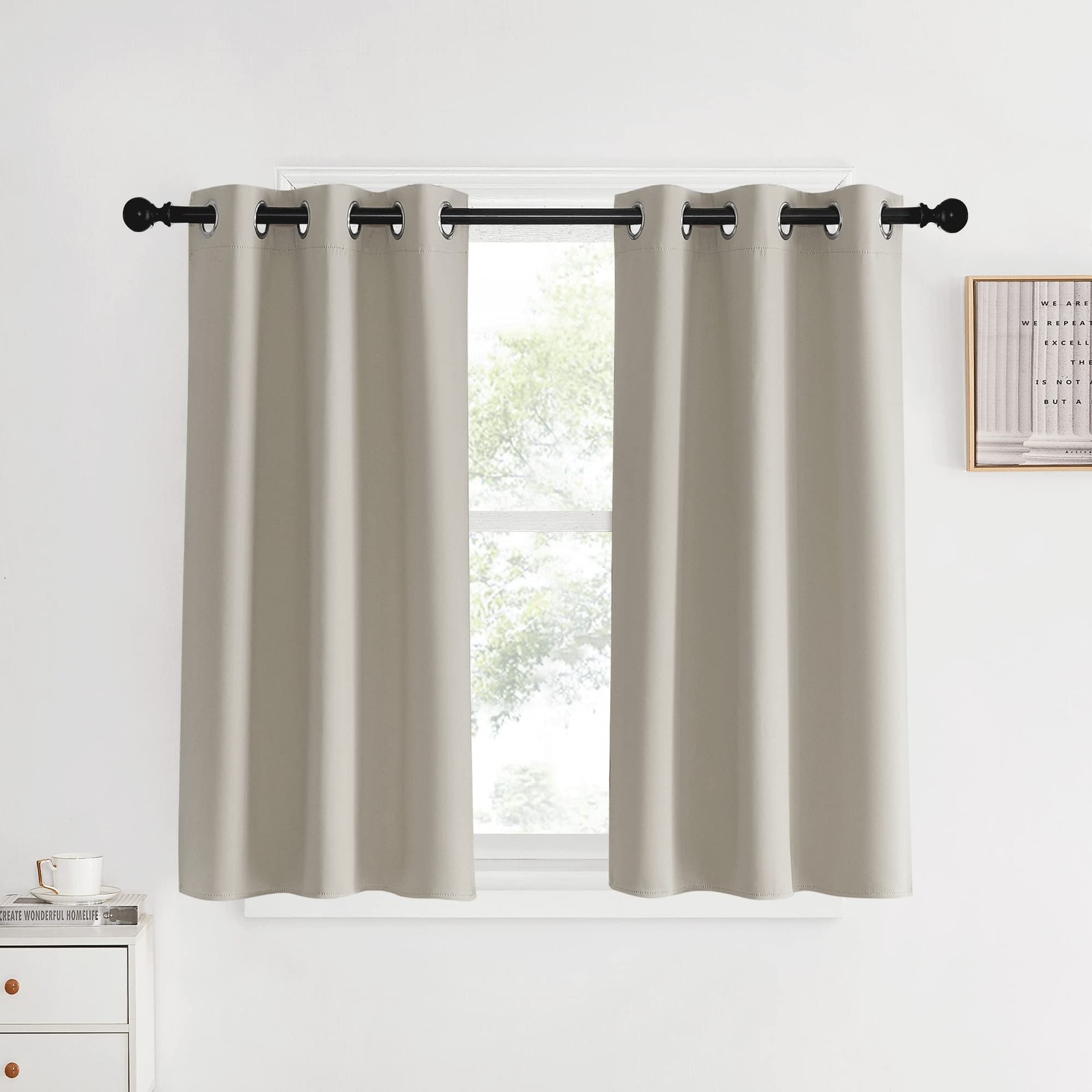 Room Darkening Short Curtain Panels for Cafe, Natural, 2 Panels, W34 x L40 -i…