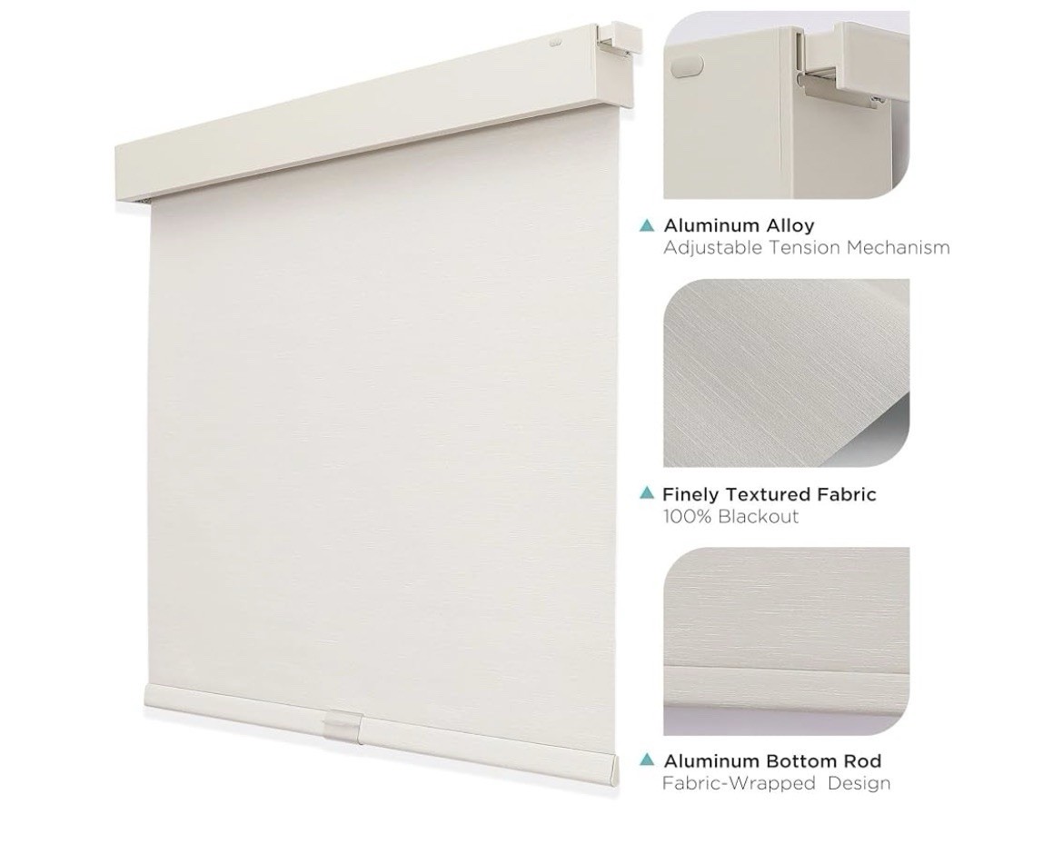Joydeco No Drill Blackout Shades Free-Stop Cordless Roller Shade Beige 35”Wx75”H