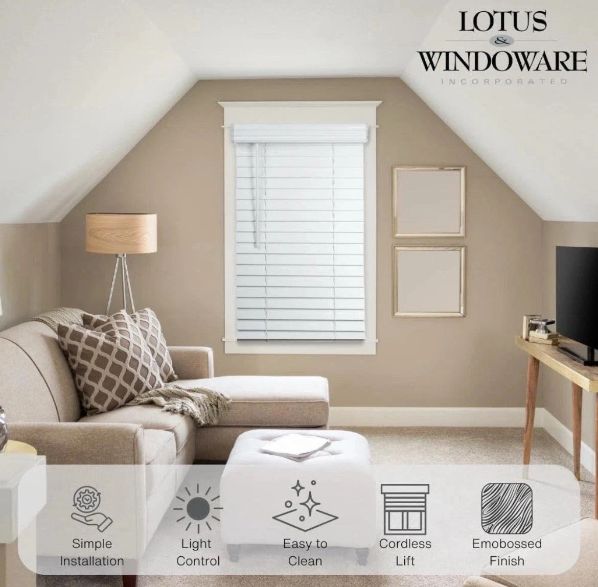 Lotus & Windoware Cordless 1” Vinyl Blind White 11×72 New Open Box