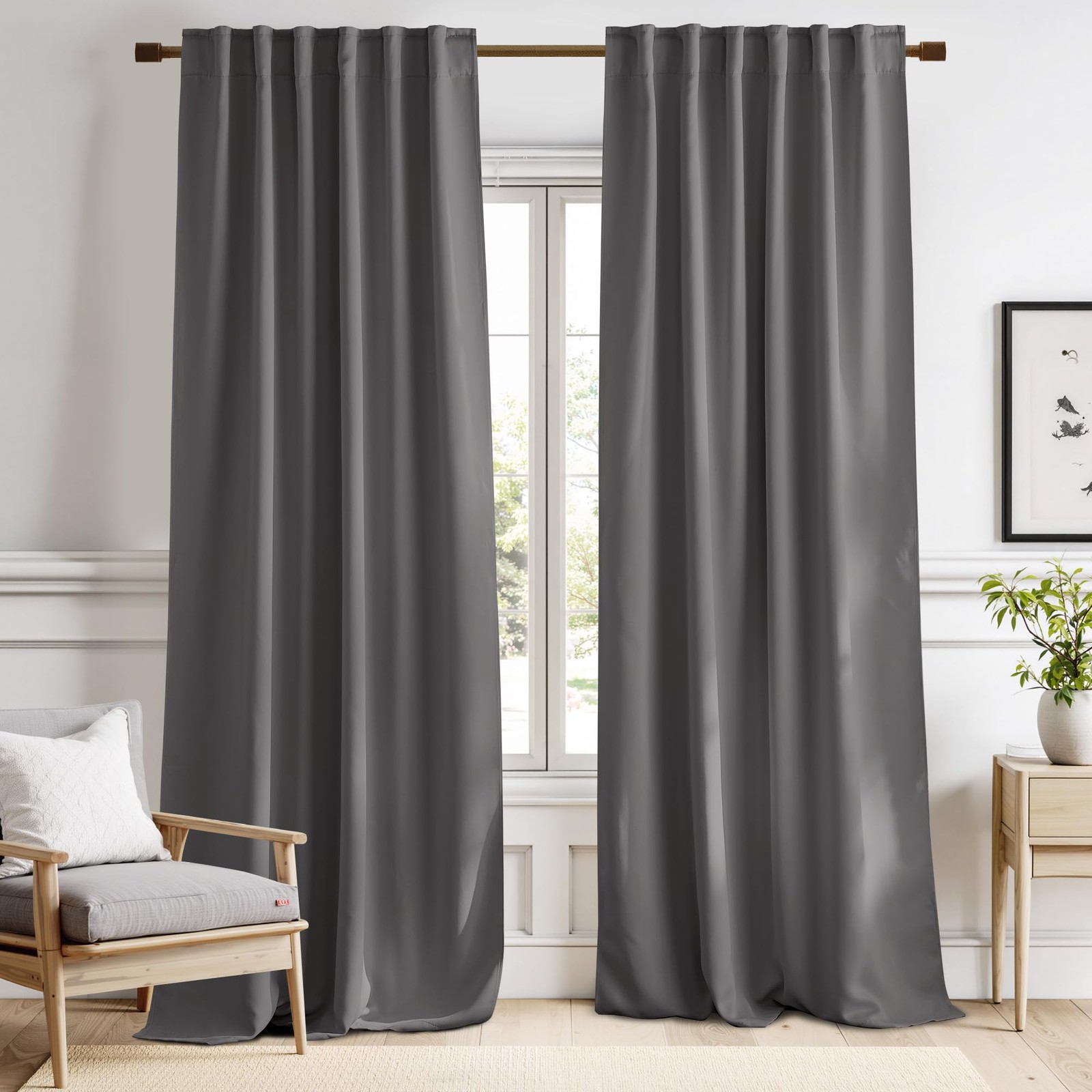 Light Reducing Curtain Panels Window Draperies – (Grey Color) 52×84 inch, 2 P…