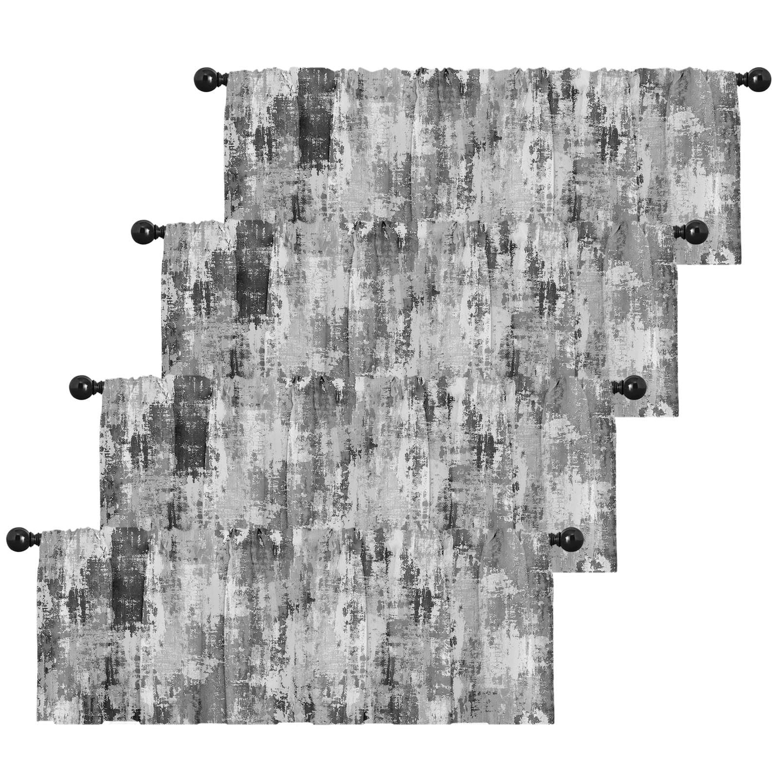 4 Pack Valances Window Treatments, Abstract Modern Grey Grunge Minimalist Dra…