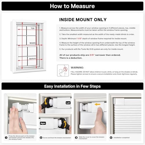 Cordless Cellular Shades – No Tools – No Drill – Honeycomb Shades