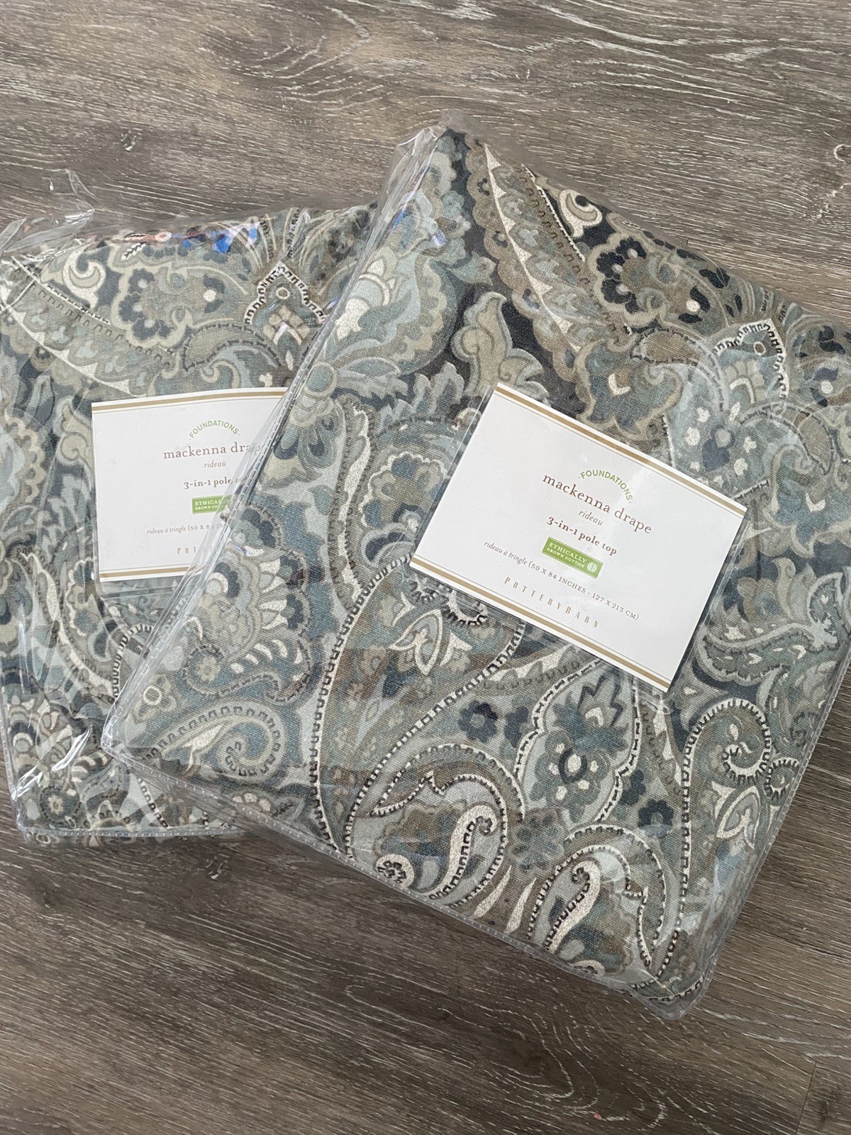 Pottery Barn Mackenna Drapes Set 2 Blue 50x 84 Curtains Medallion Paisley New