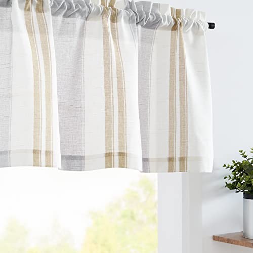 Striped Valance 50″W x 16″L (Pack of 1) Pencil Stripe | Camel Beige and Grey