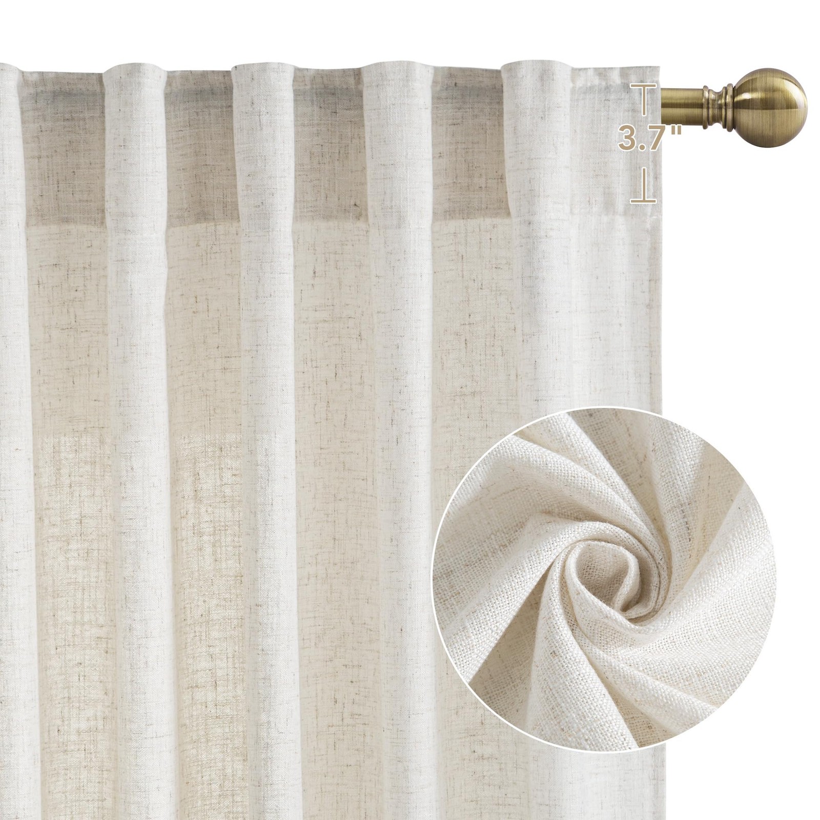NICETOWN Linen Curtains 90 Inch Long 2 Panels Set for Living Room, 55″ Wide T…