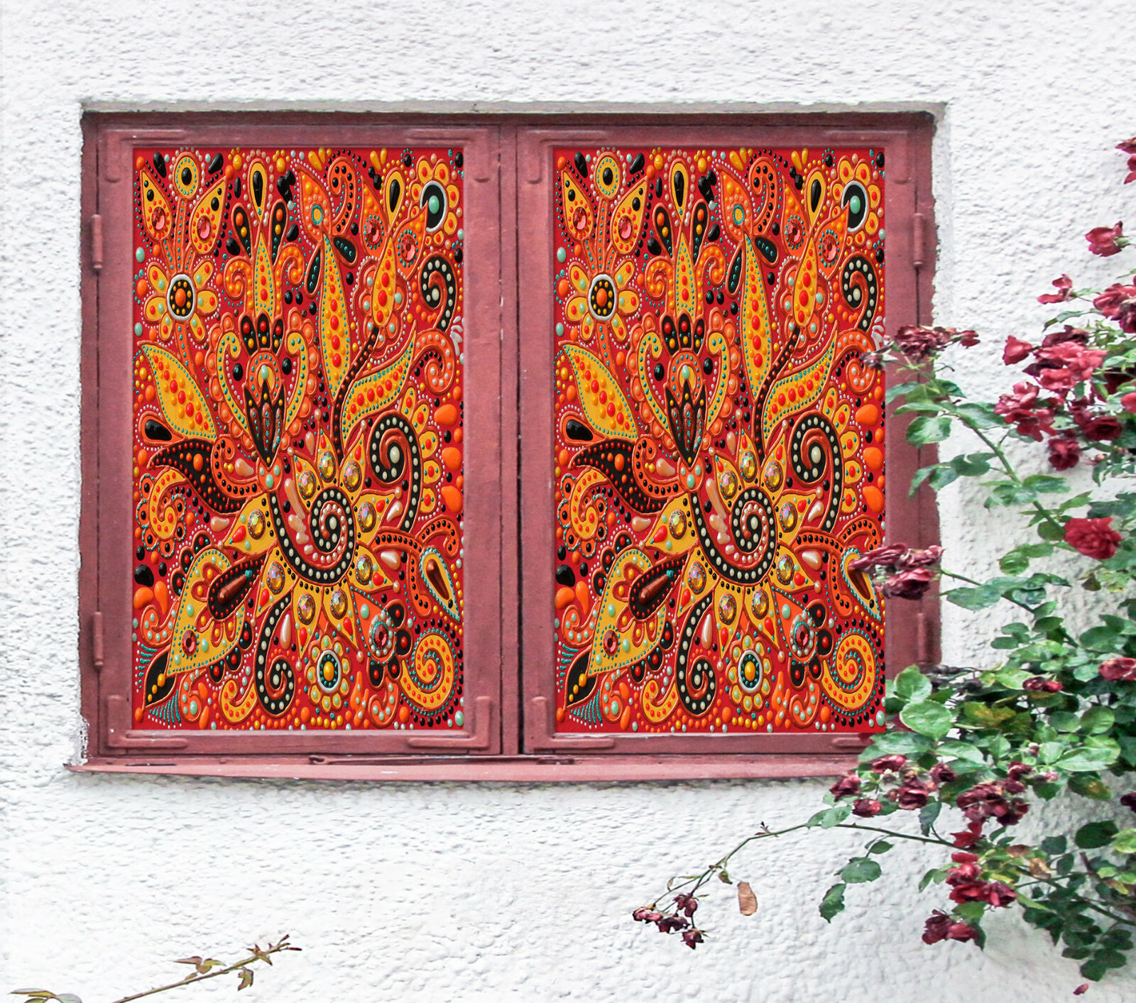 3D Orange Flower ZHUA768 Window Film Print Sticker Cling Stained Glass UV