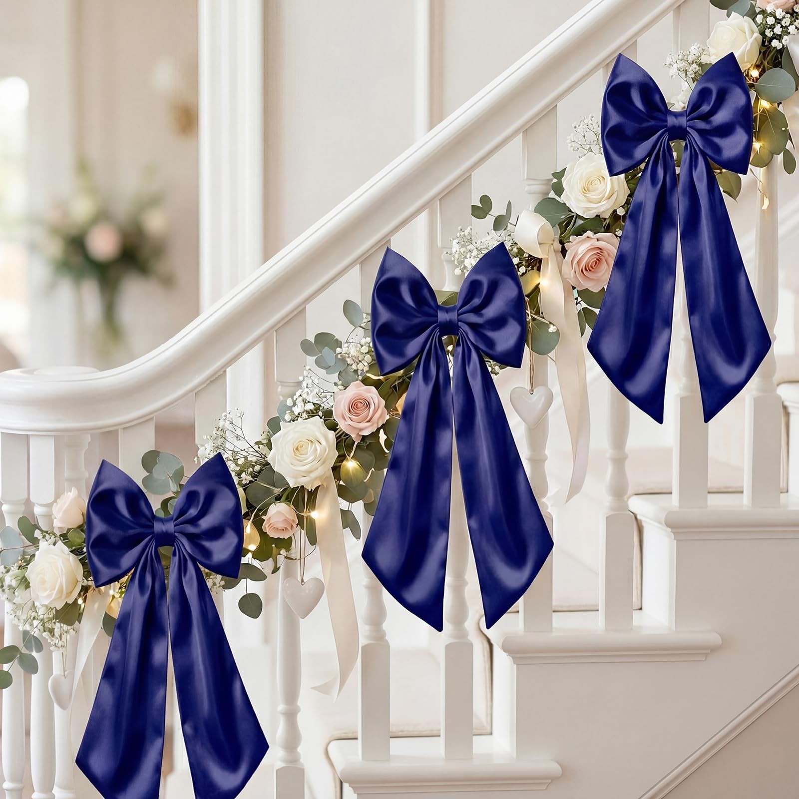 3 Pcs 2 FT Large Bow Decorations Big Satin Navy Blue Bows Hanging Wall Decors…