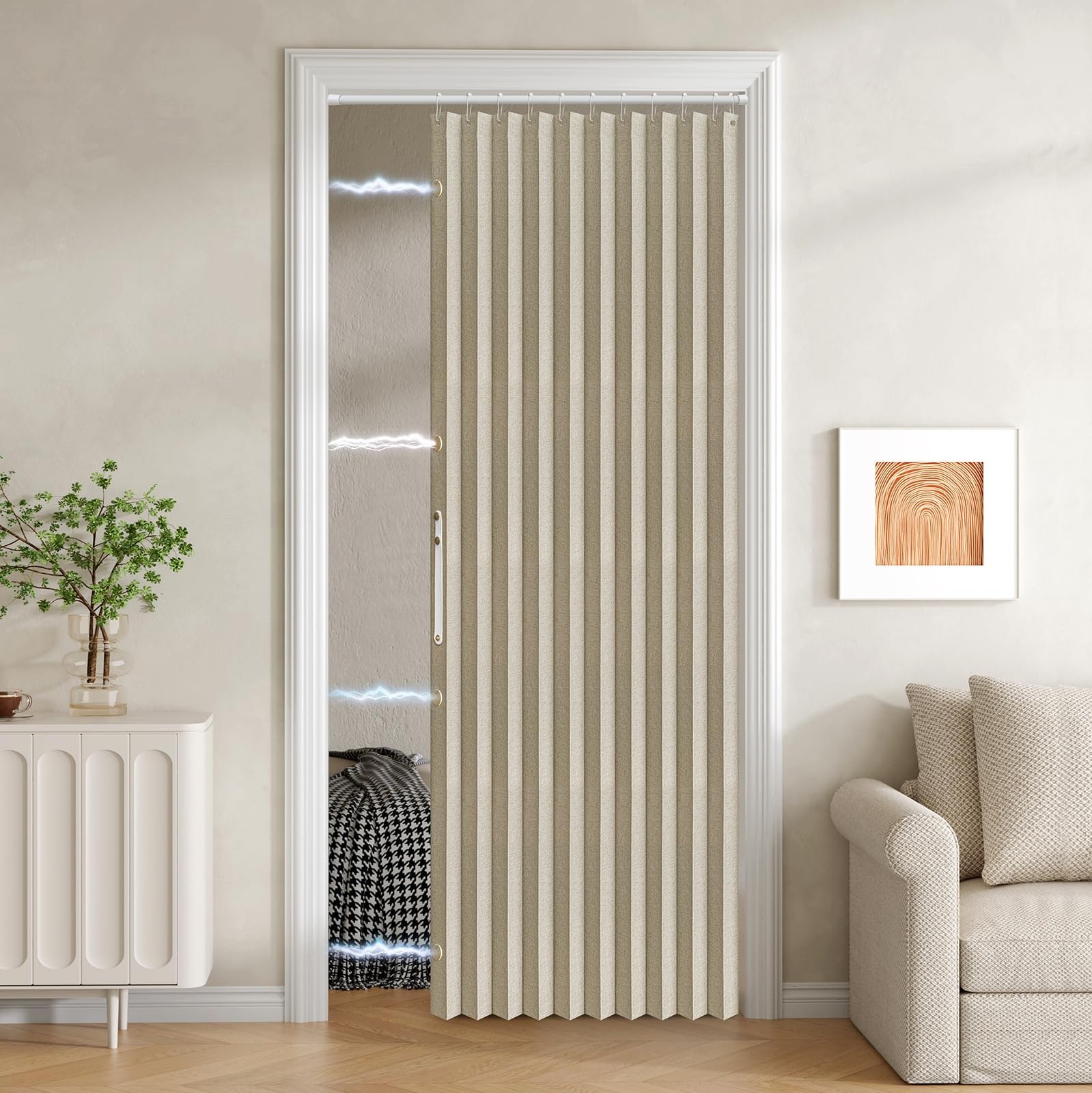 100% Blackout Fabric Folding Door Curtain with Magnetic Closure – Accordion S…