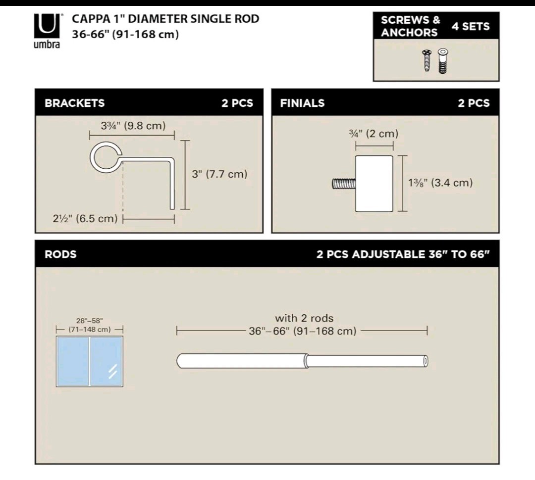 NEW Umbra Cappa Adjustable Curtain Rod 33-66 Inch Modern Brass Design