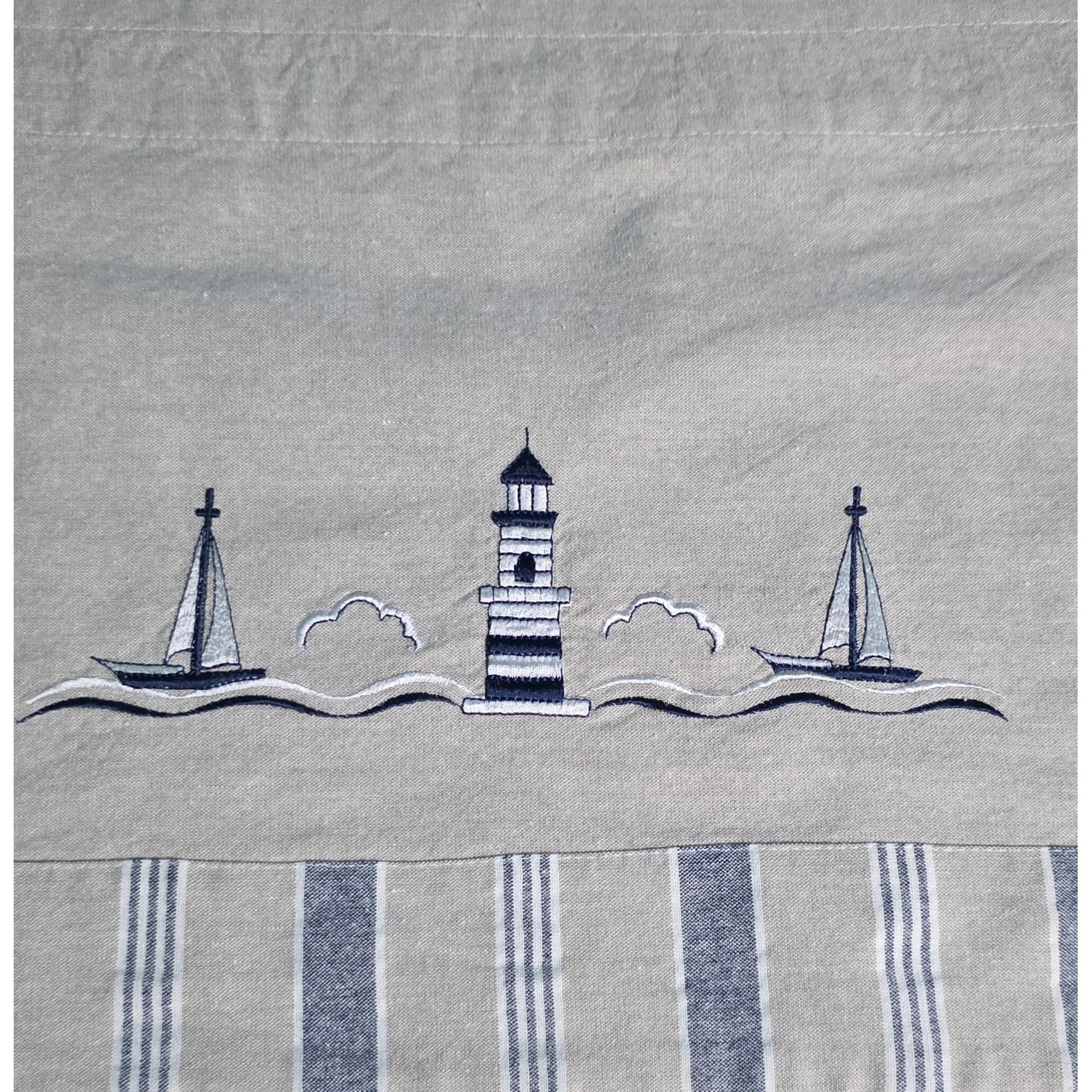Nautical Lighthouse Sailboat Embroidered Window Valance Cotton 58×15