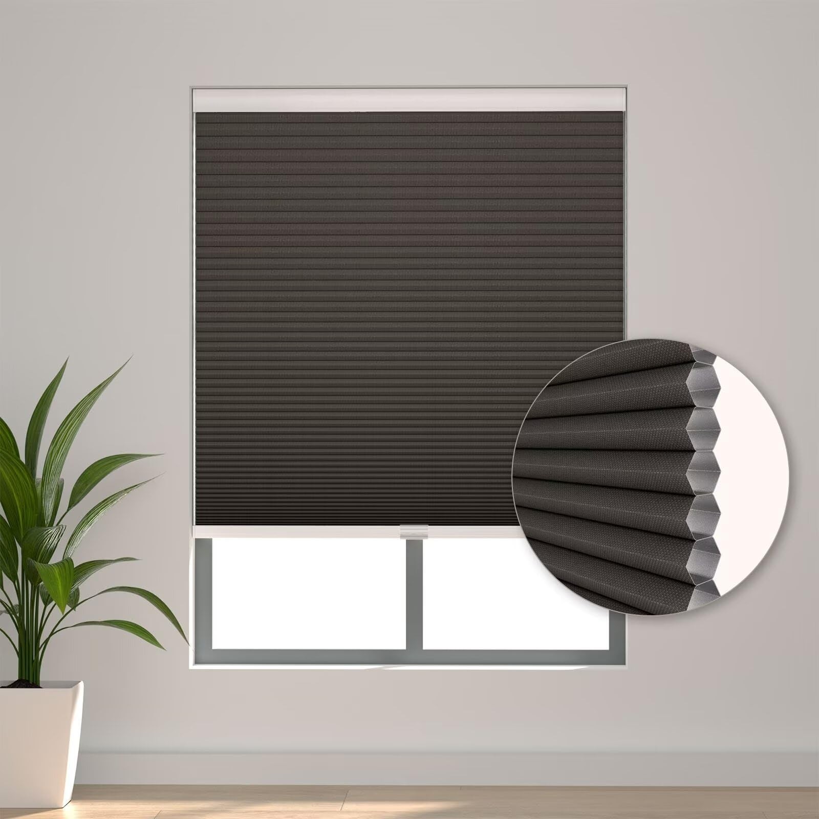 Changshade Cordless Cellular Shades Honeycomb Blinds 46″W x 72H Taupe