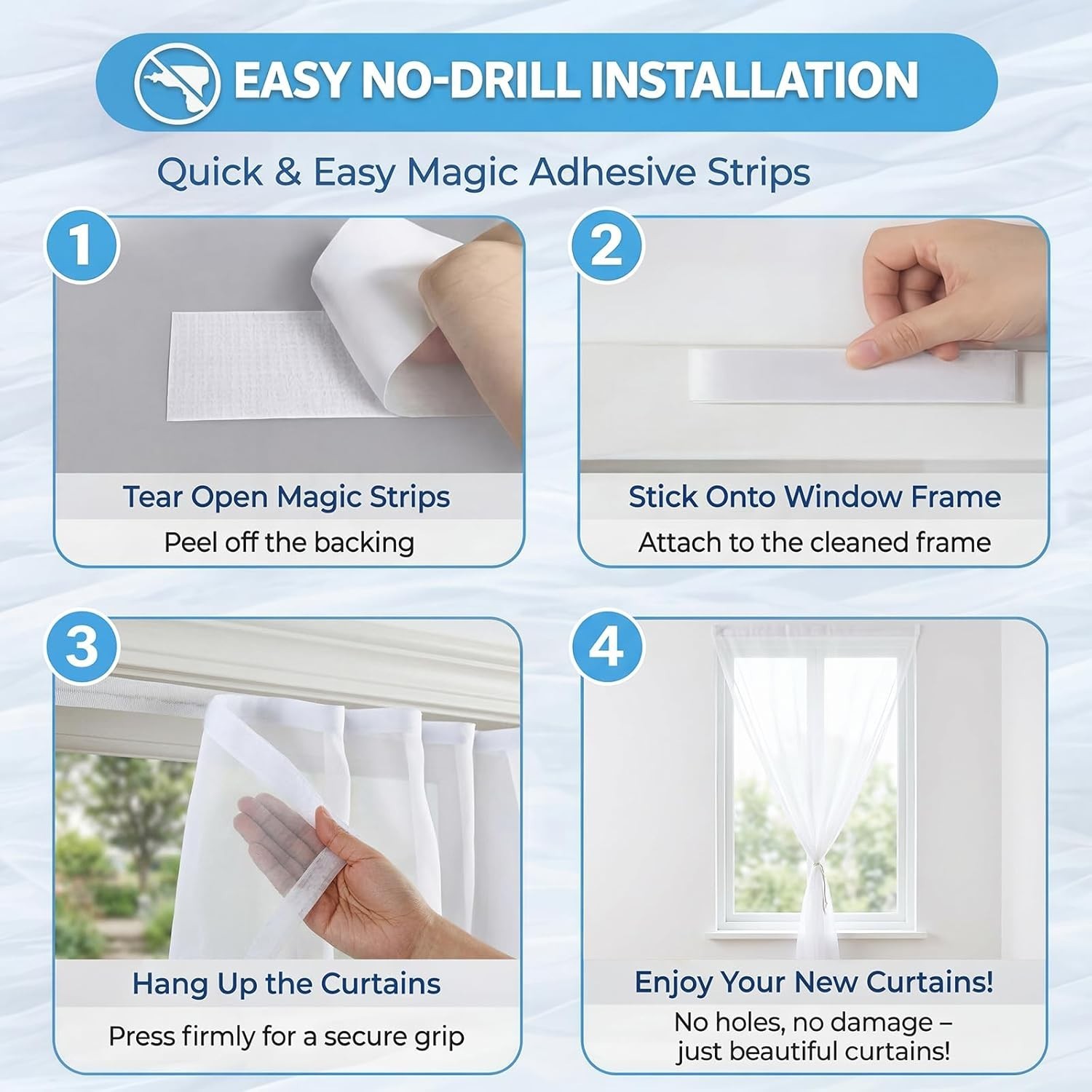 2 Panels Self-Adhesive White Sheer Curtain for Windows, 42″ W x 84″ L,No Dril…