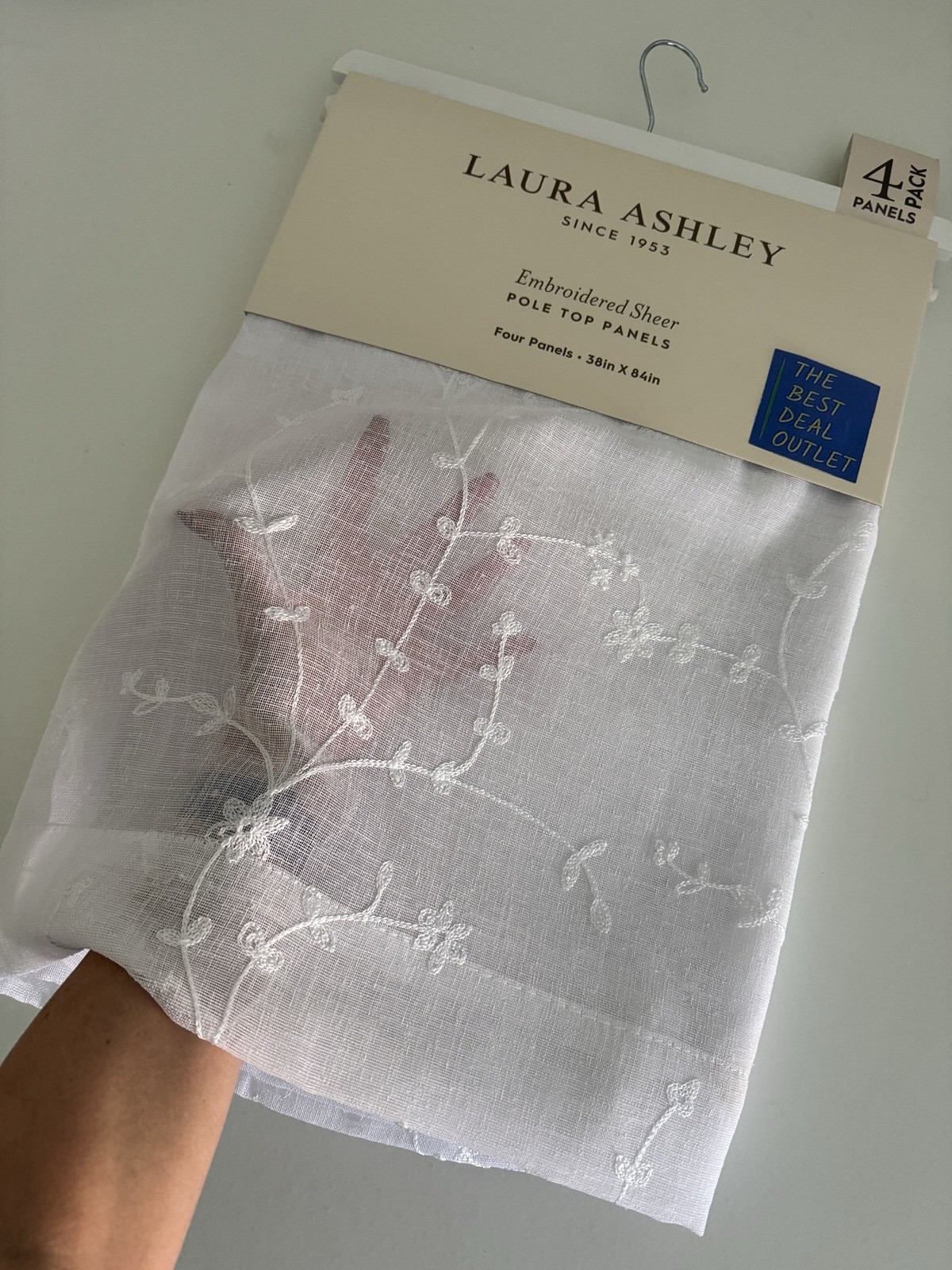 Laura Ashley Window Curtains 4 FOUR Panels 38 x 84 White White Embroidered Sheer