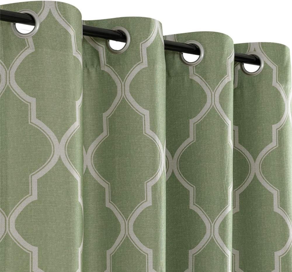 Moroccan Print Curtains Living Room 2 Panels Linen Textured Thermal Grommet 63″