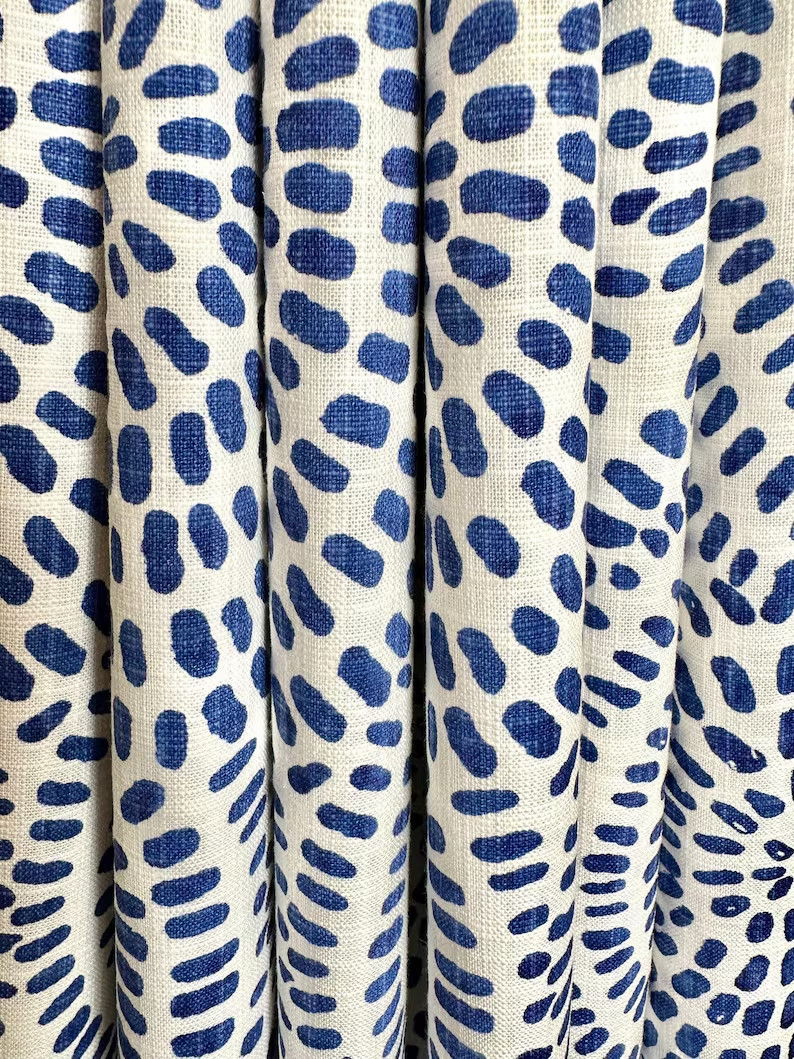 Curtains Made in USA, Cecil Commodore Blue White, Medium Weight Cotton Slub