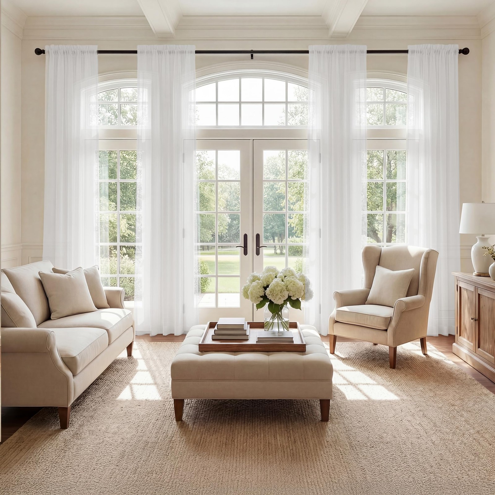 4 Panels White Volie Sheer Curtains 84 inches Length, Light Filtering Breatha…