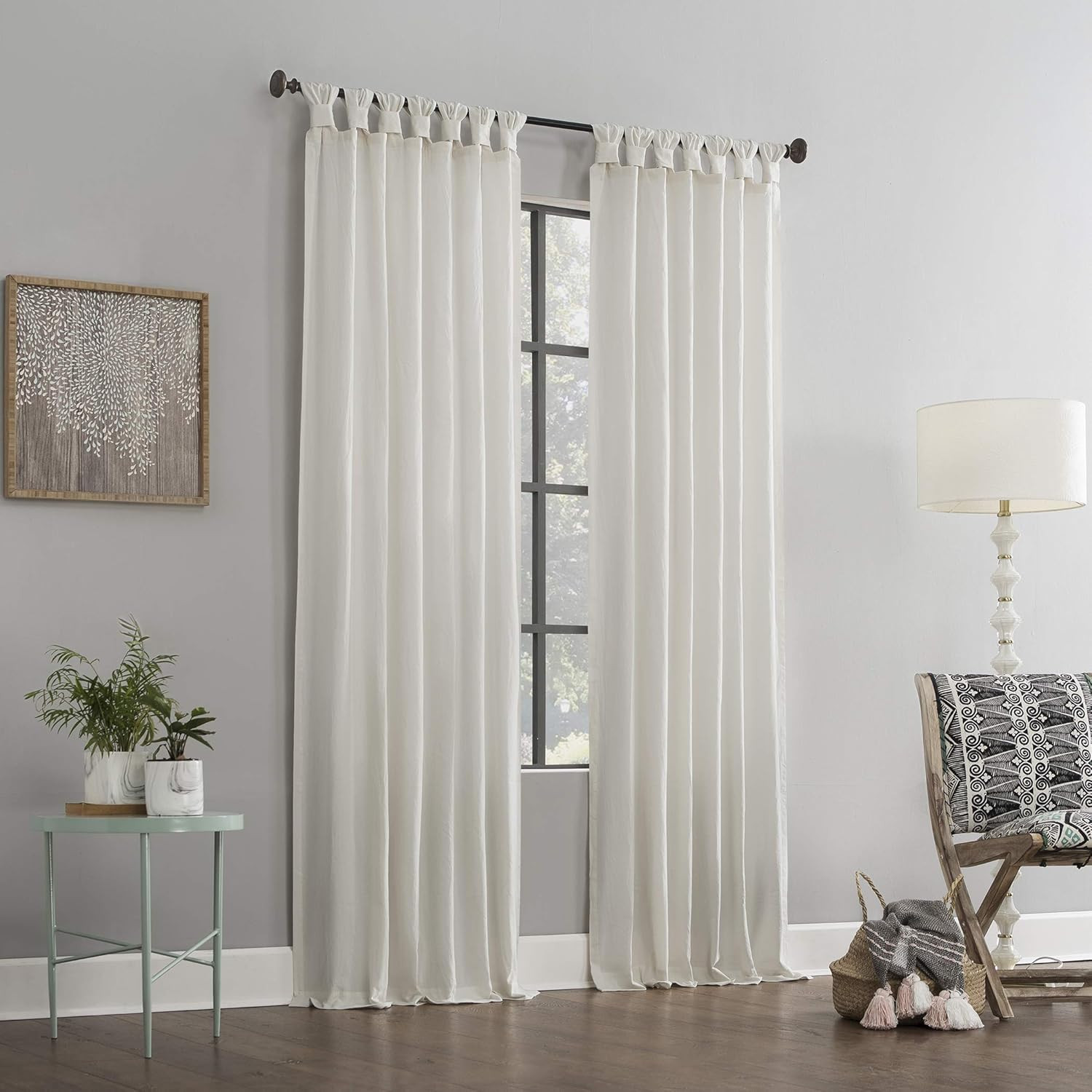 Washed Cotton Twist Tab Curtain, 52″ X 84″, Cream