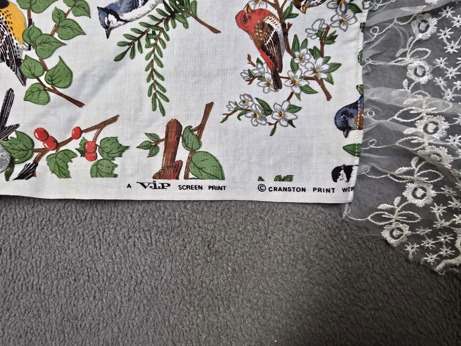 Vintage Window Valance Pair Birds V.I.P Screen Print Cranston Material Colorful