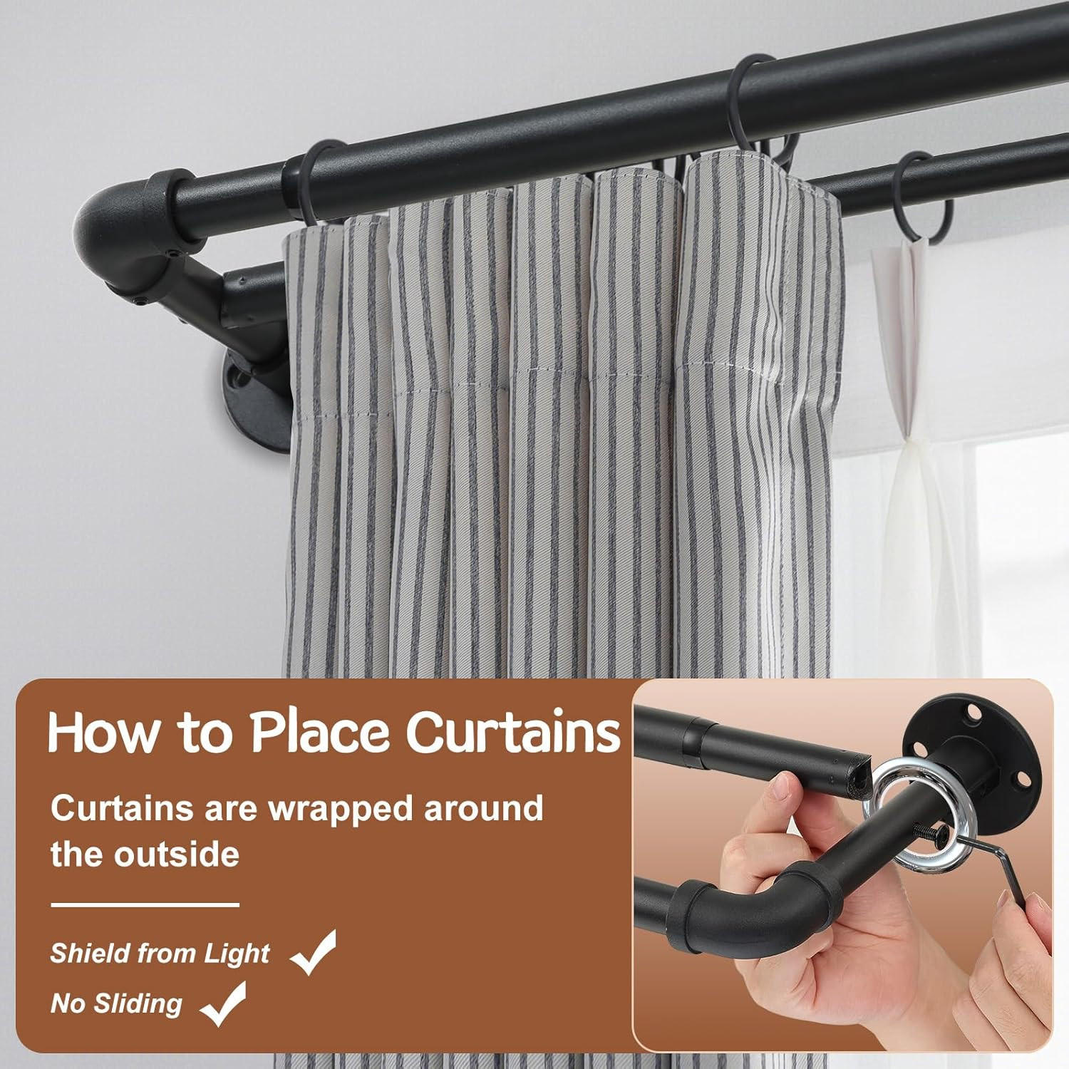Heavy Duty Adjustable Double Curtain Rod 31-137 Inch – Black Wrap Around Design