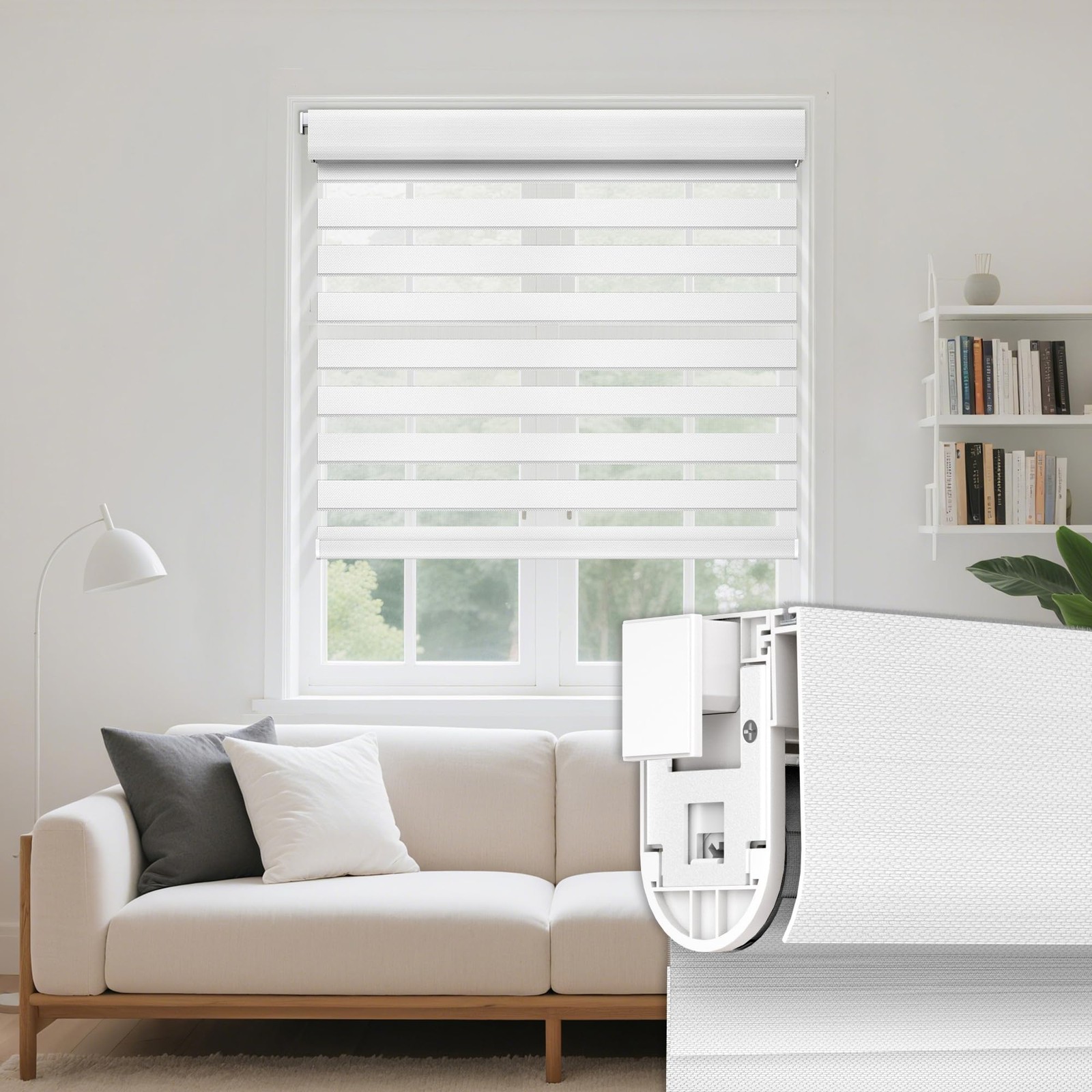 No Drill Cordless Zebra Blinds, Dual Layer Light Filtering Day & Night Roller…