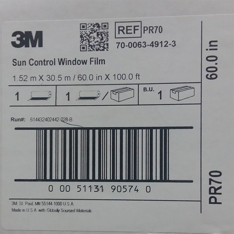 3M Window Tint Film Sun Control UV Protect Energy Saving PR-70 60 in X 100 ft