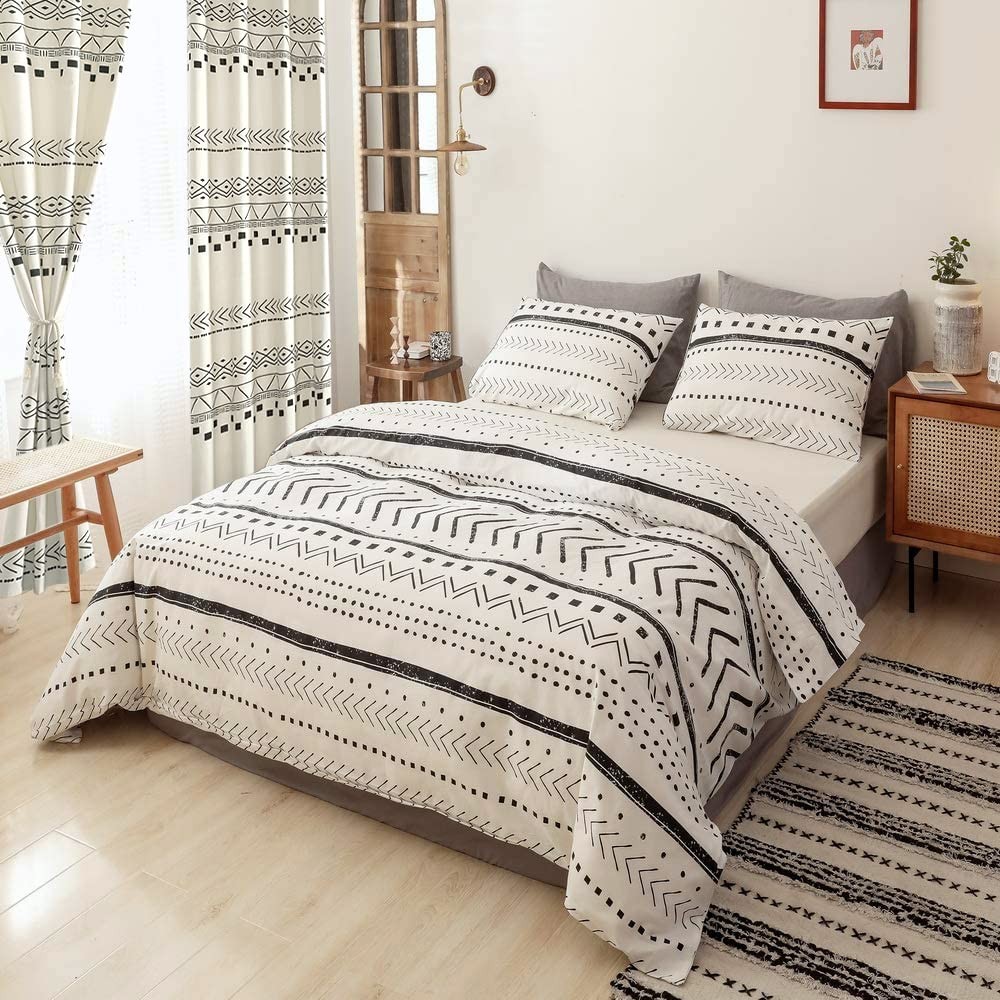 Boho Curtains 84 Inches Long for Bedroom,Mid Century Modern Cotton Canvas Semi