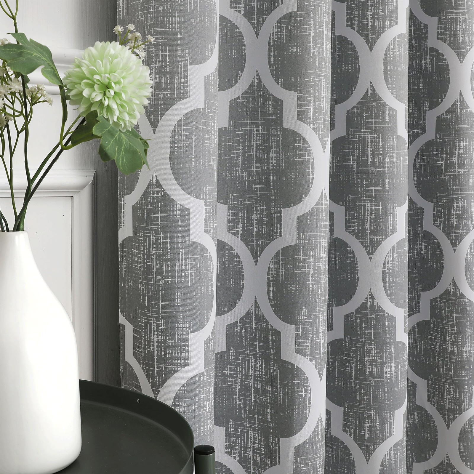 Beauoop Lattice Blackout Window 50″W x 18″L (Pack of 1), Rod Pocket | Grey
